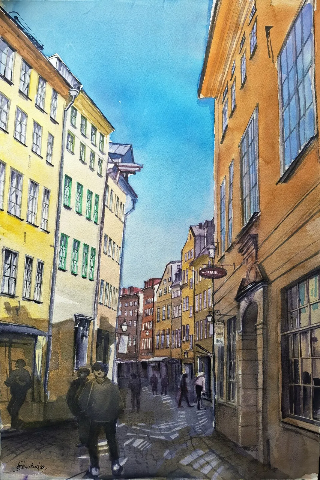 Akvarell Västerlånggatan , Gamla stan av Olha Shevchenko