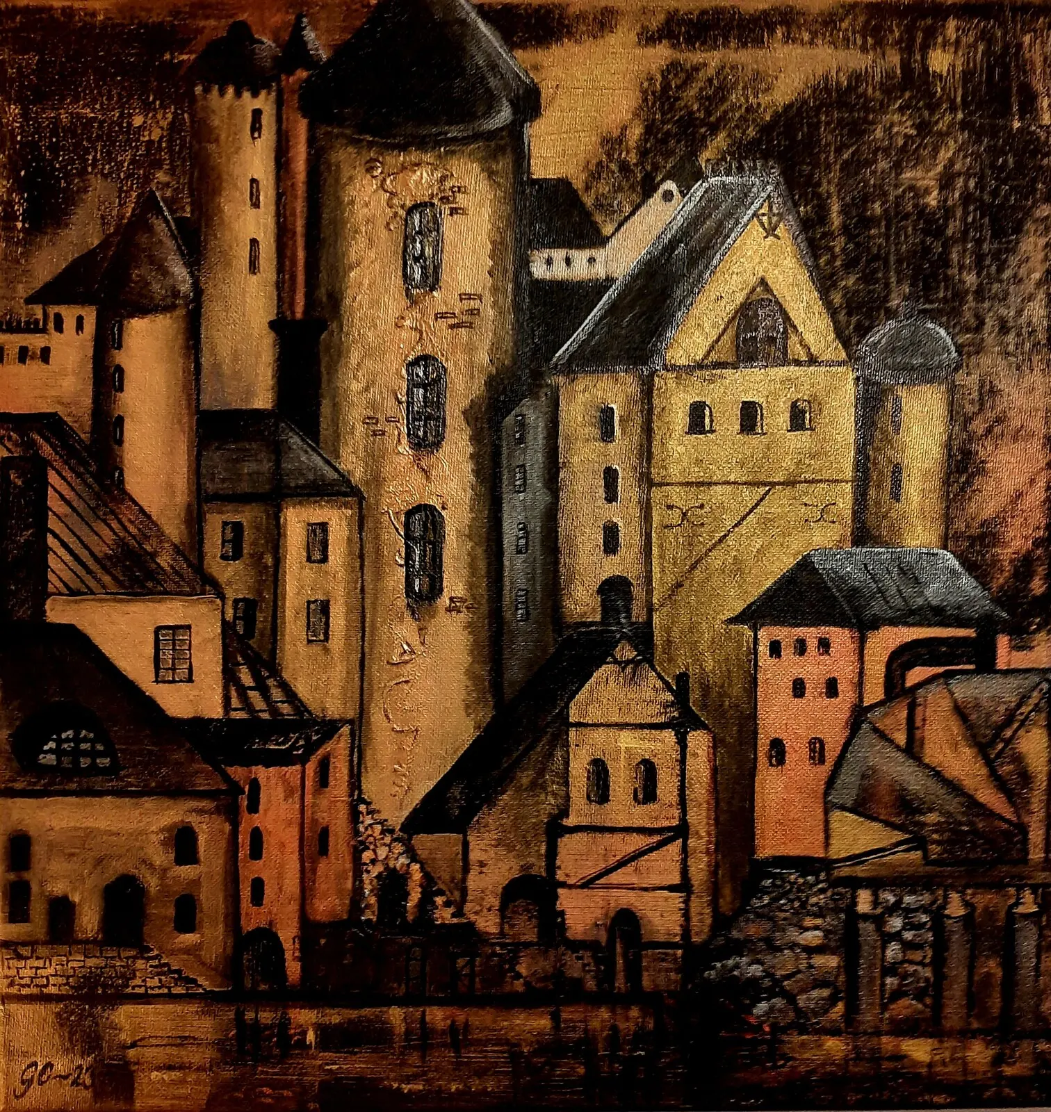 Akrylmålning Stadsbild av Gunilla Crantz