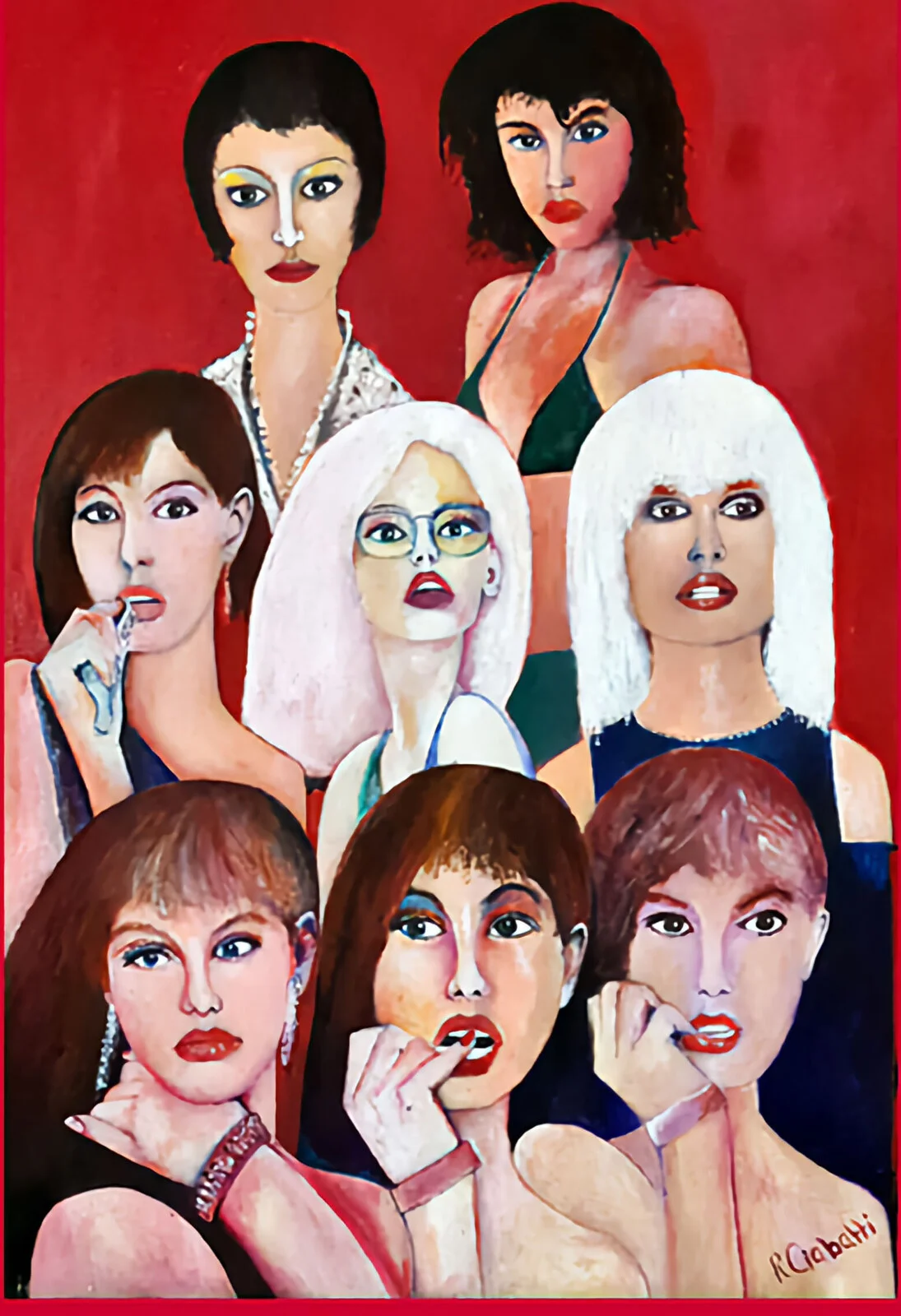 Oljemålning Le mie ragazze. av Robert Ciabatti