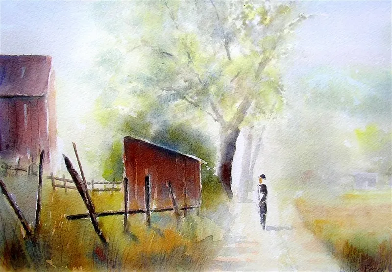 Akvarell Förfallen gård av Anders Ersson
