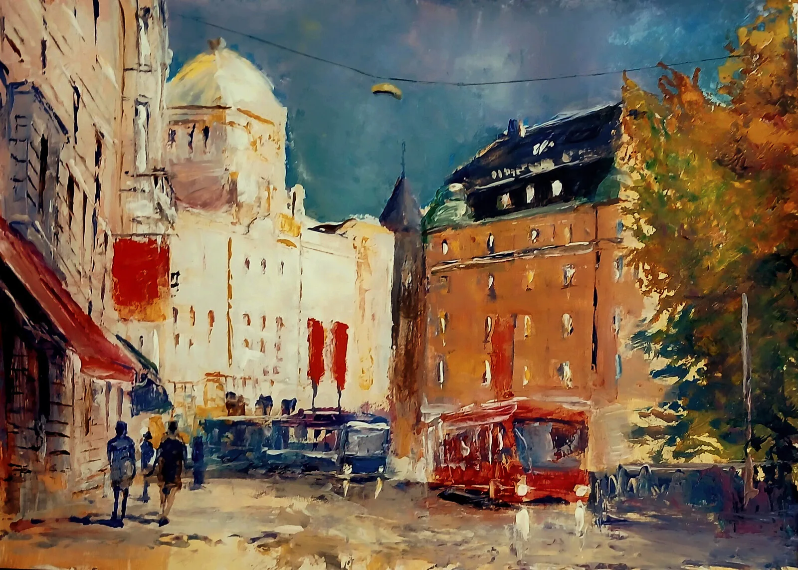 Akrylmålning Stockholms Dramaten av Dimitri Zukov