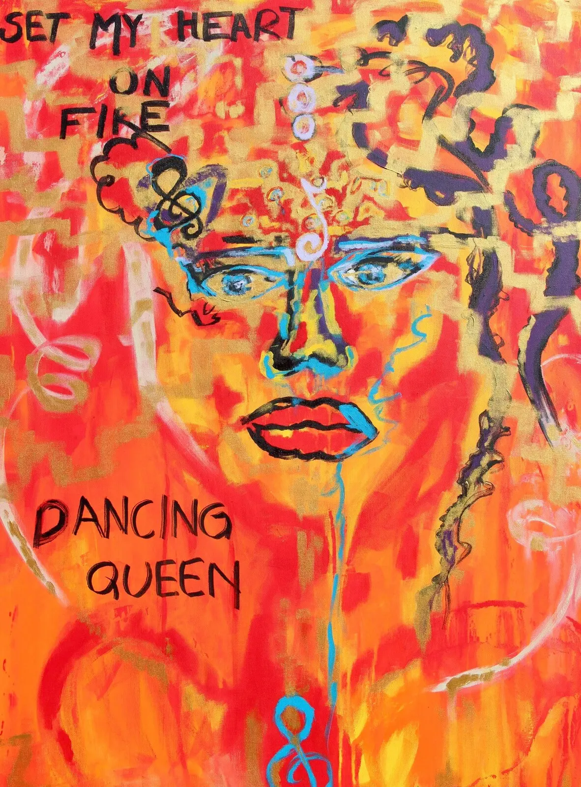 Akrylmålning Dancing Queen - Colorful Abstract portrait av Hanna Sander