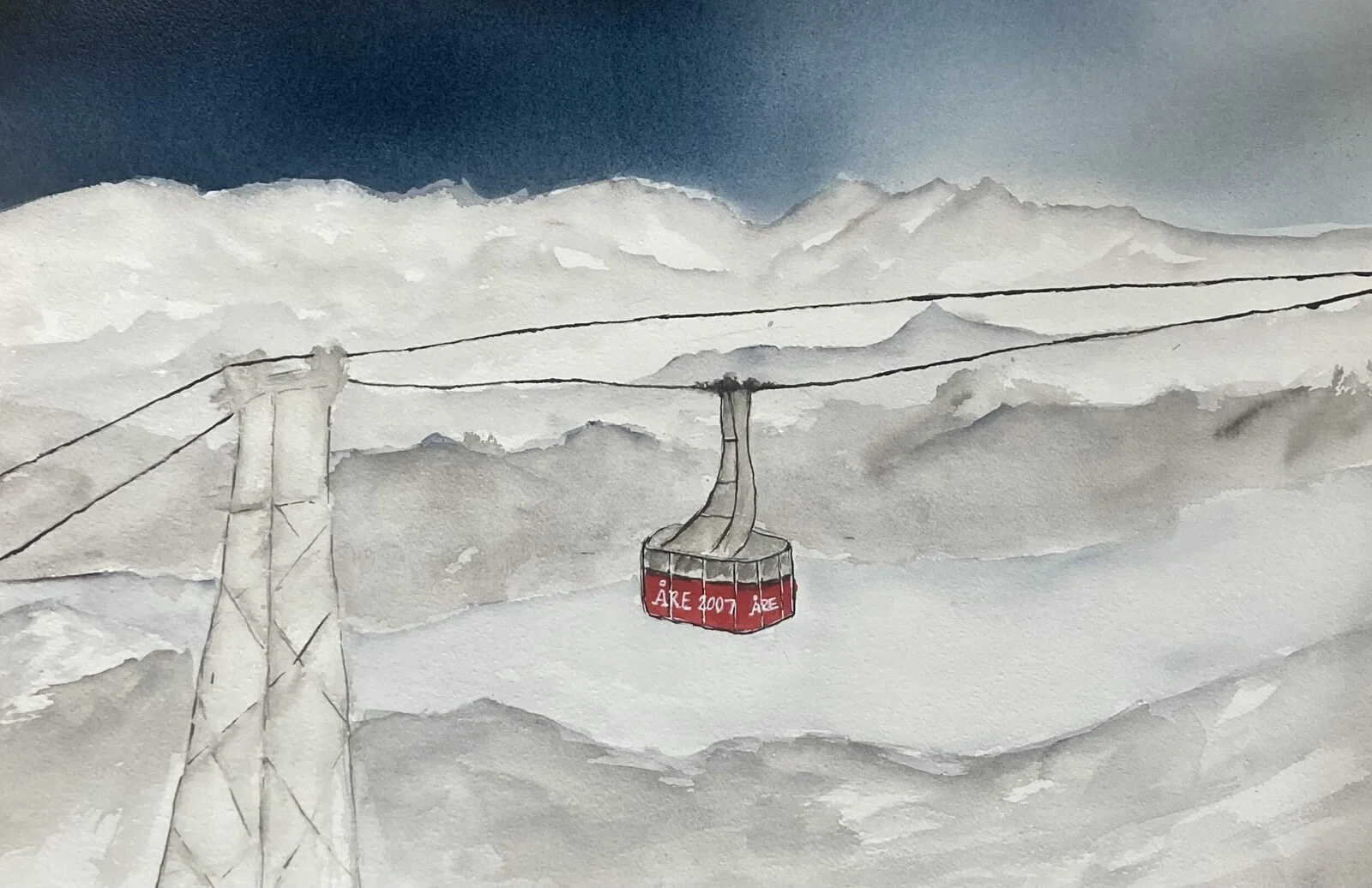 Akvarell KABINBANAN II av Rose-Marie Lyckebrant-Lindqvist