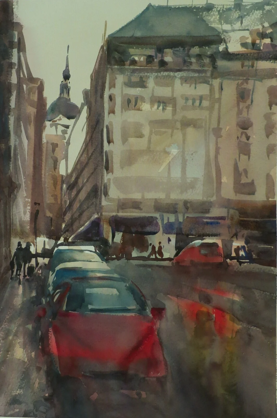 Akvarell "Charter rush" /( the red car, Stockholm) av Ben Ammar