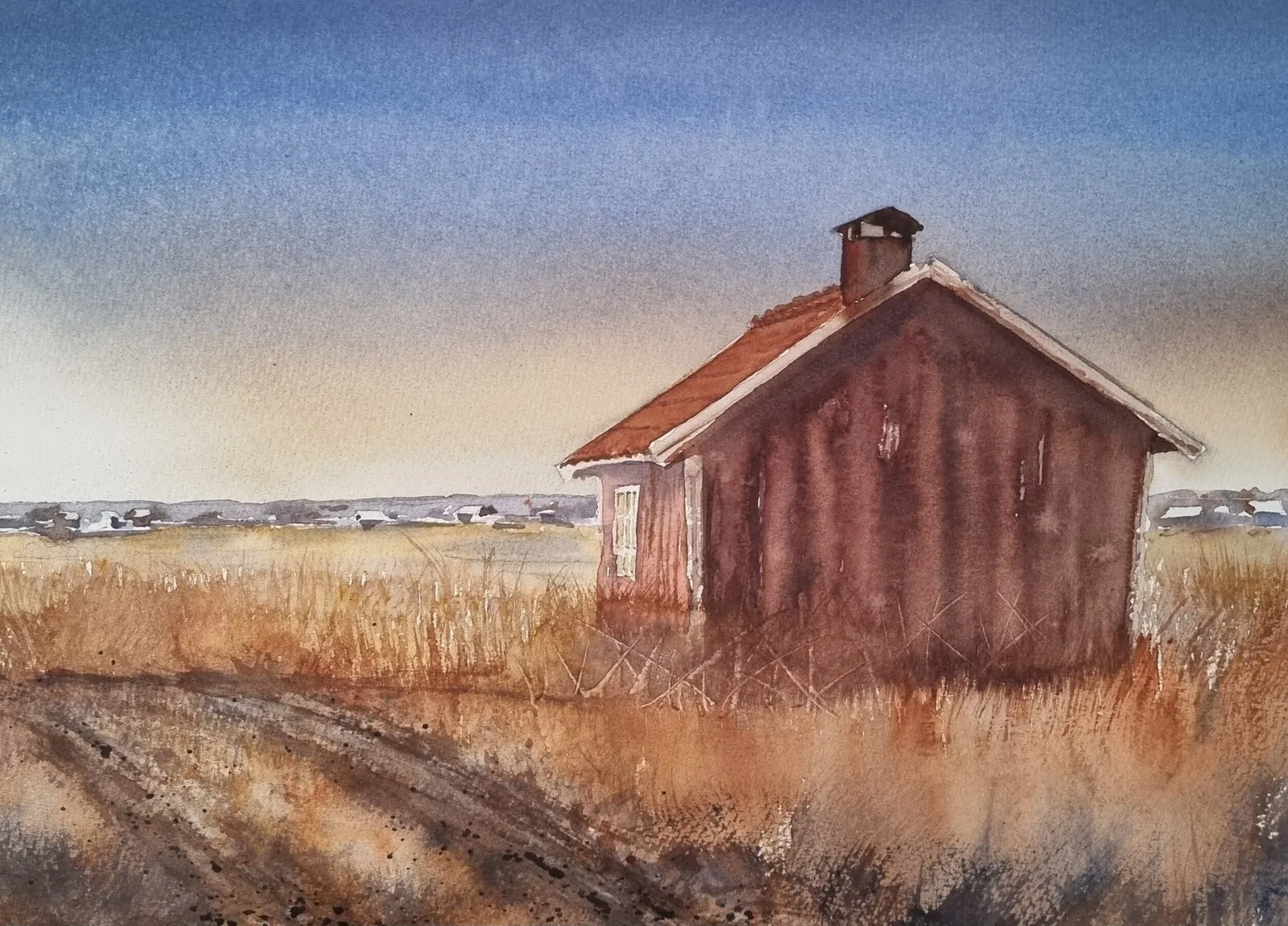 Akvarell Lilla huset på prärien av Mikael Berglund
