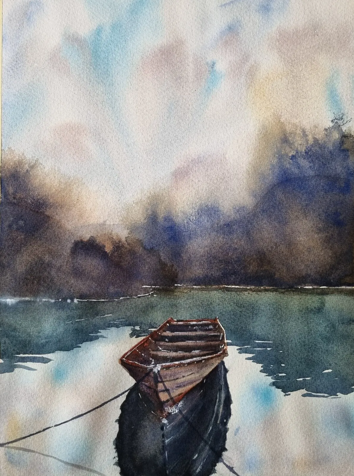 Akvarell Spegelbåt av Mikael Berglund