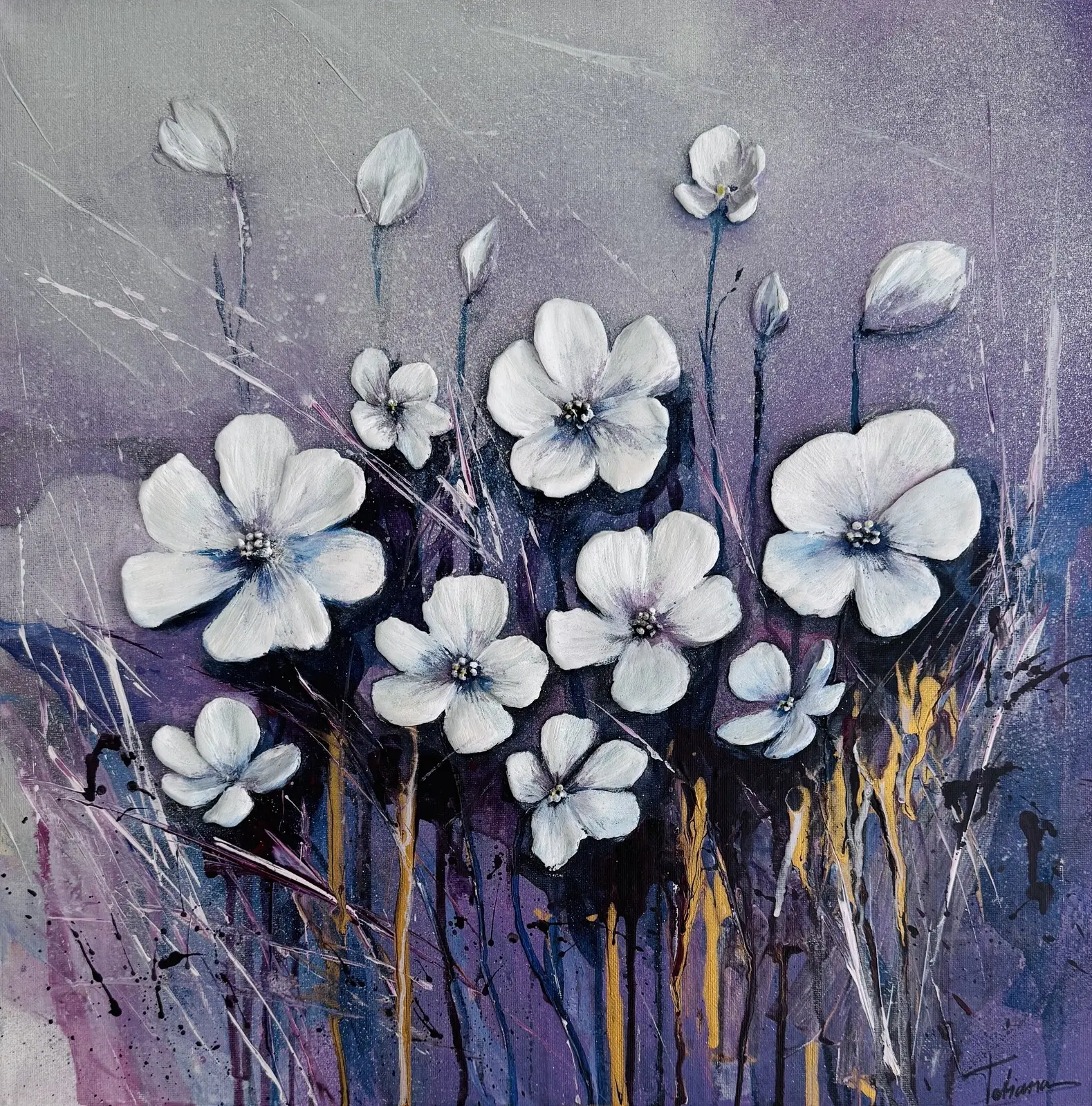 Akrylmålning Vit blommor av Tetiana Diachenko