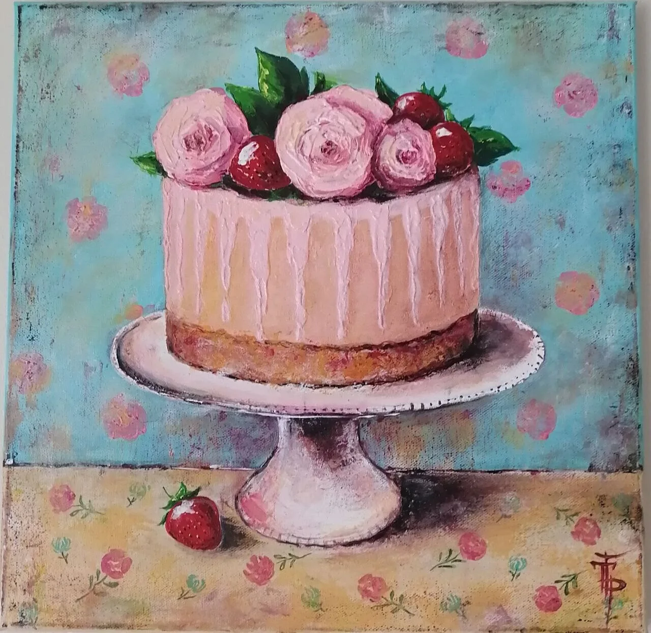 Akrylmålning Jordgubbstårta av Tetiana Breslavtseva