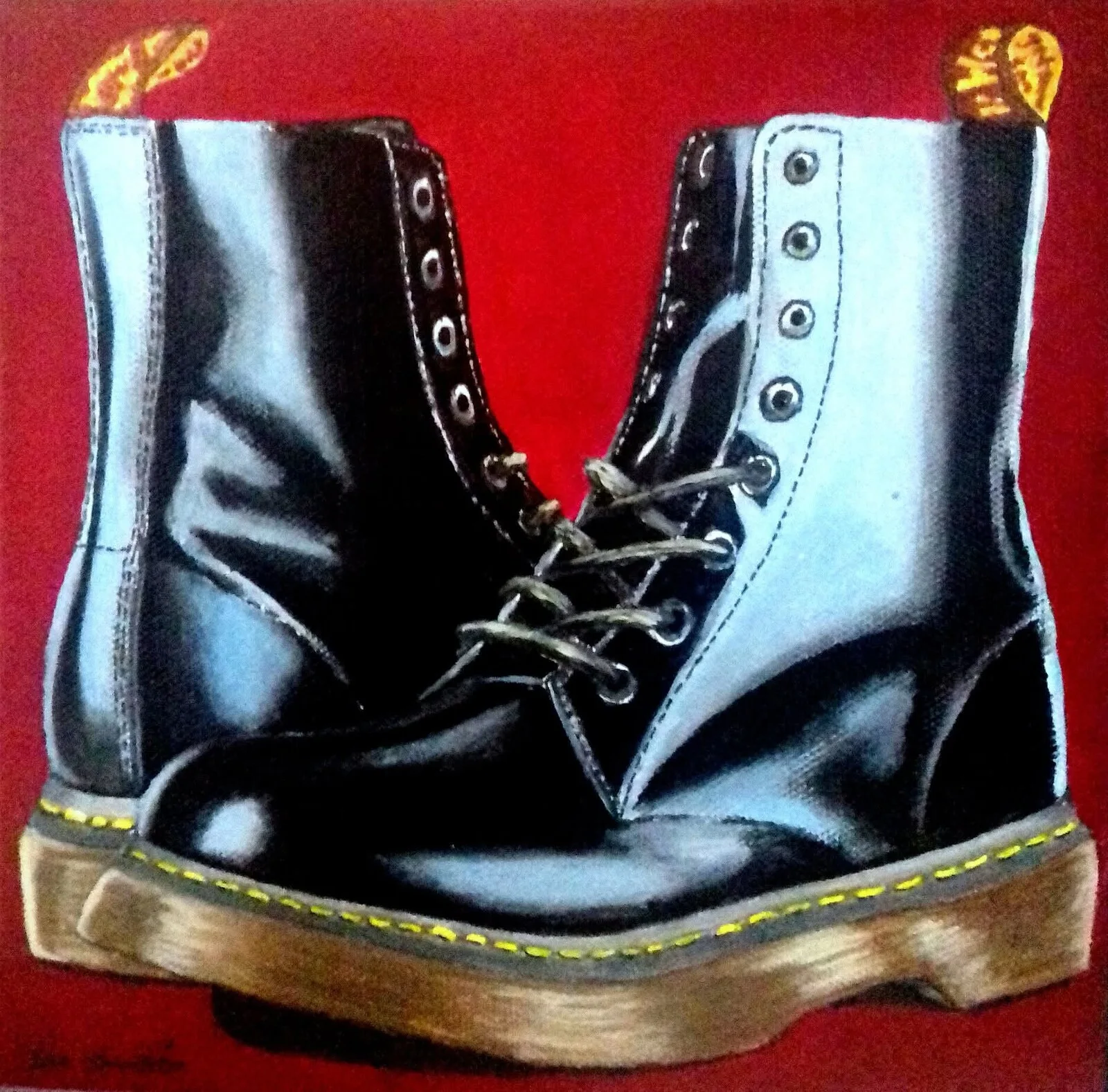 Akrylmålning Dr. Martens av Cia Lindén