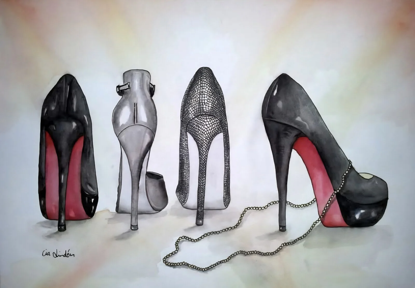 Akvarell High Heels av Cia Lindén