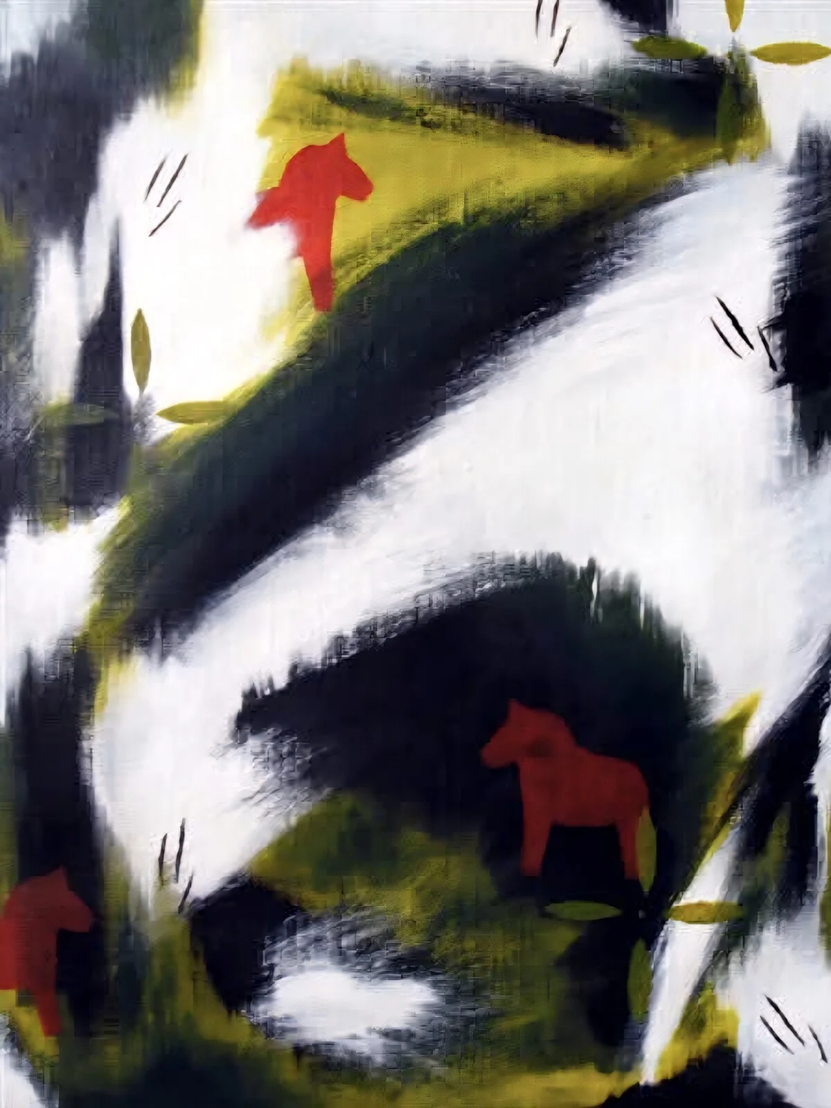 Akrylmålning Red Dalahorses av Cia Lindén