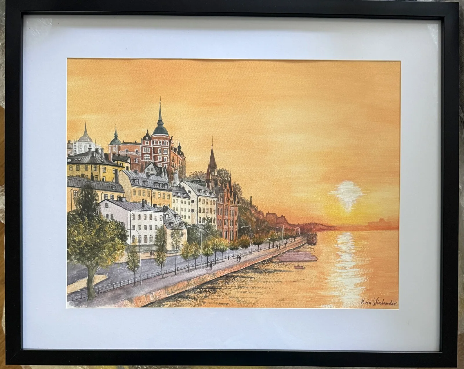 Akvarell Stockholm mälarstrand av Maria Wieslander