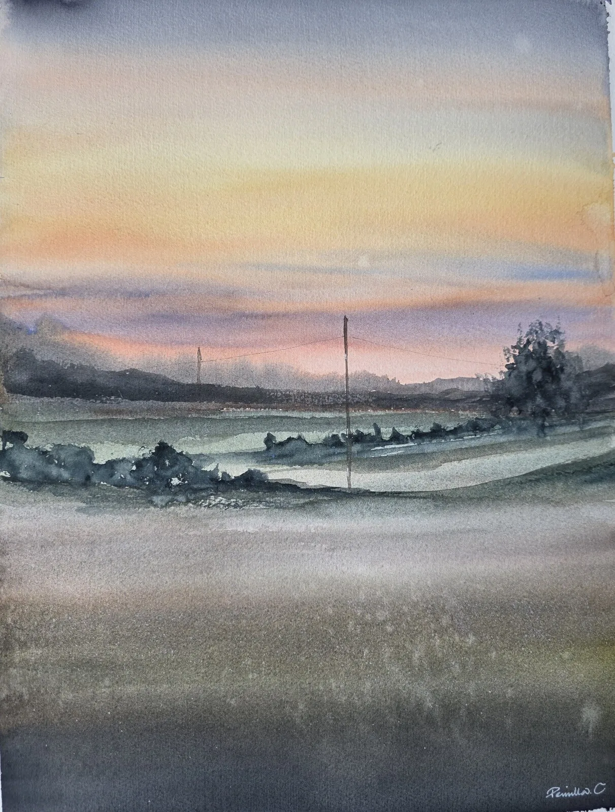 Akvarell Afterglow av Pernilla Carlsson