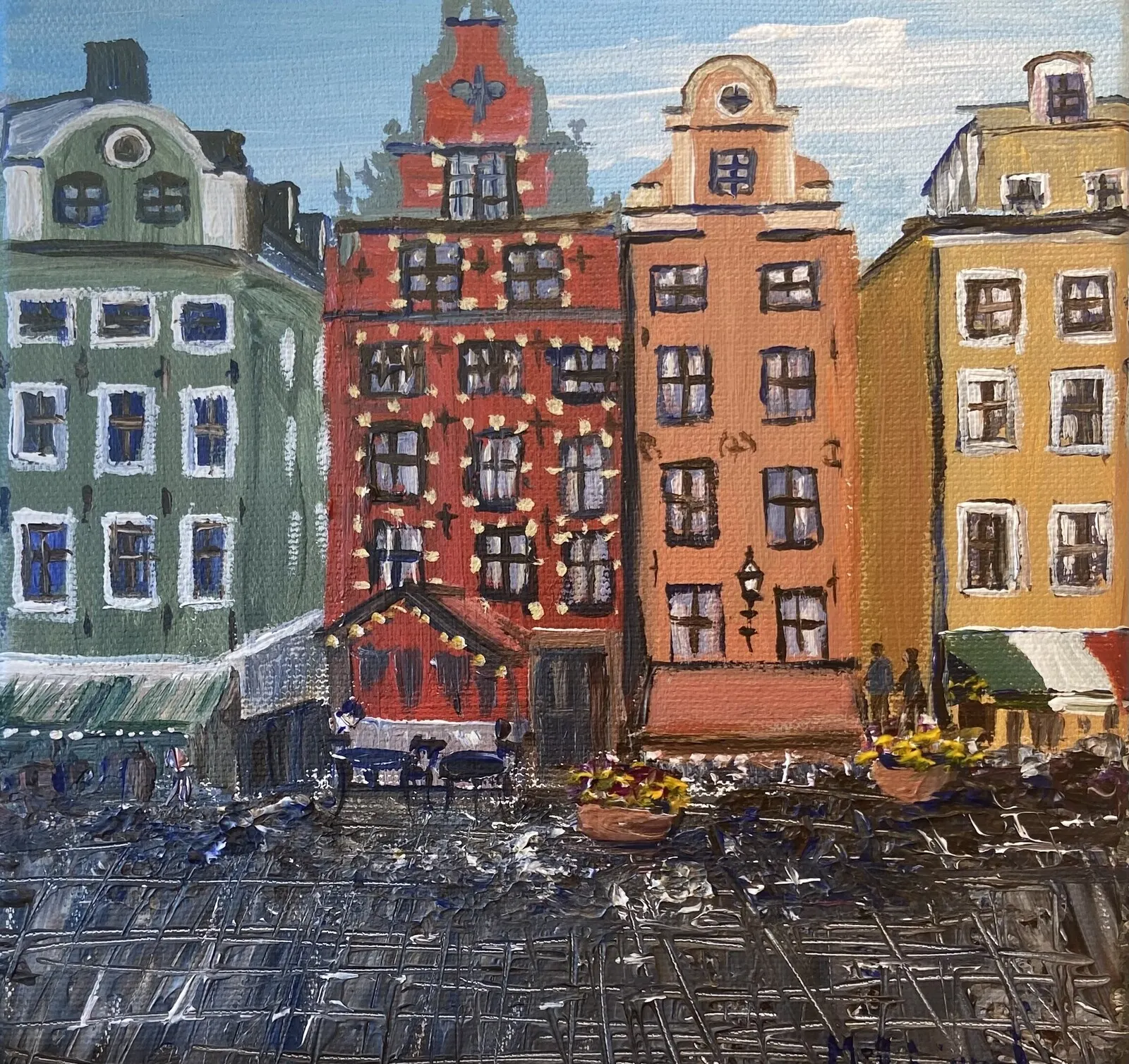 Akrylmålning Stortorget i Gamla stan av Marie-Louise Ljungberg