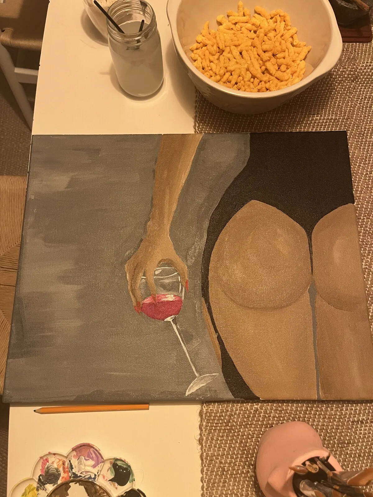 Akrylmålning Kvinna med vinglas av Elina Palestro