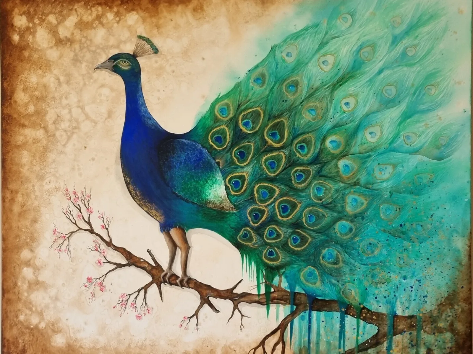 Akrylmålning Magic peacock av Cecilia Rosenmåne