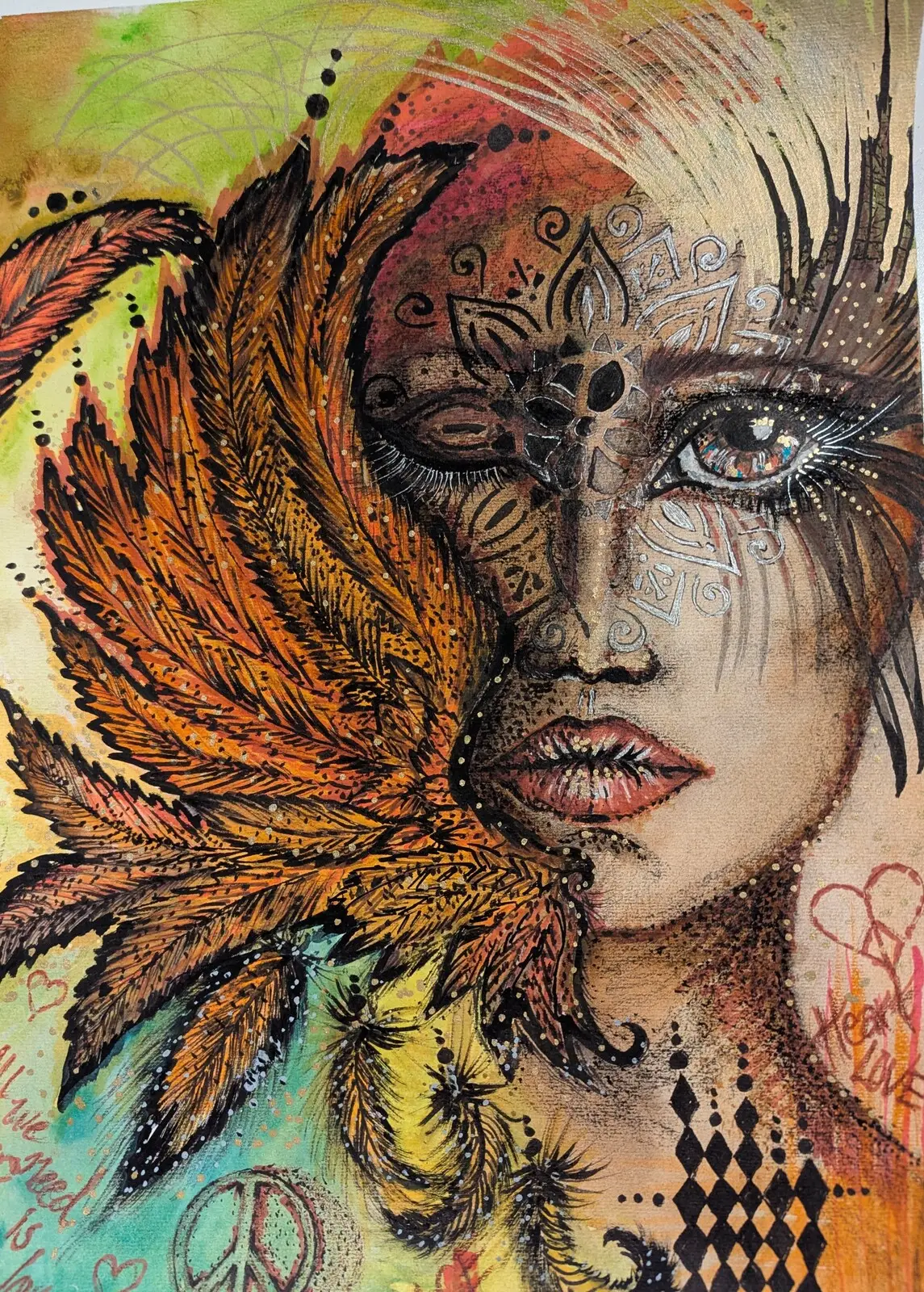 Akvarell Peace, love and understanding av Ann-Charlotte Gesar Bolinder