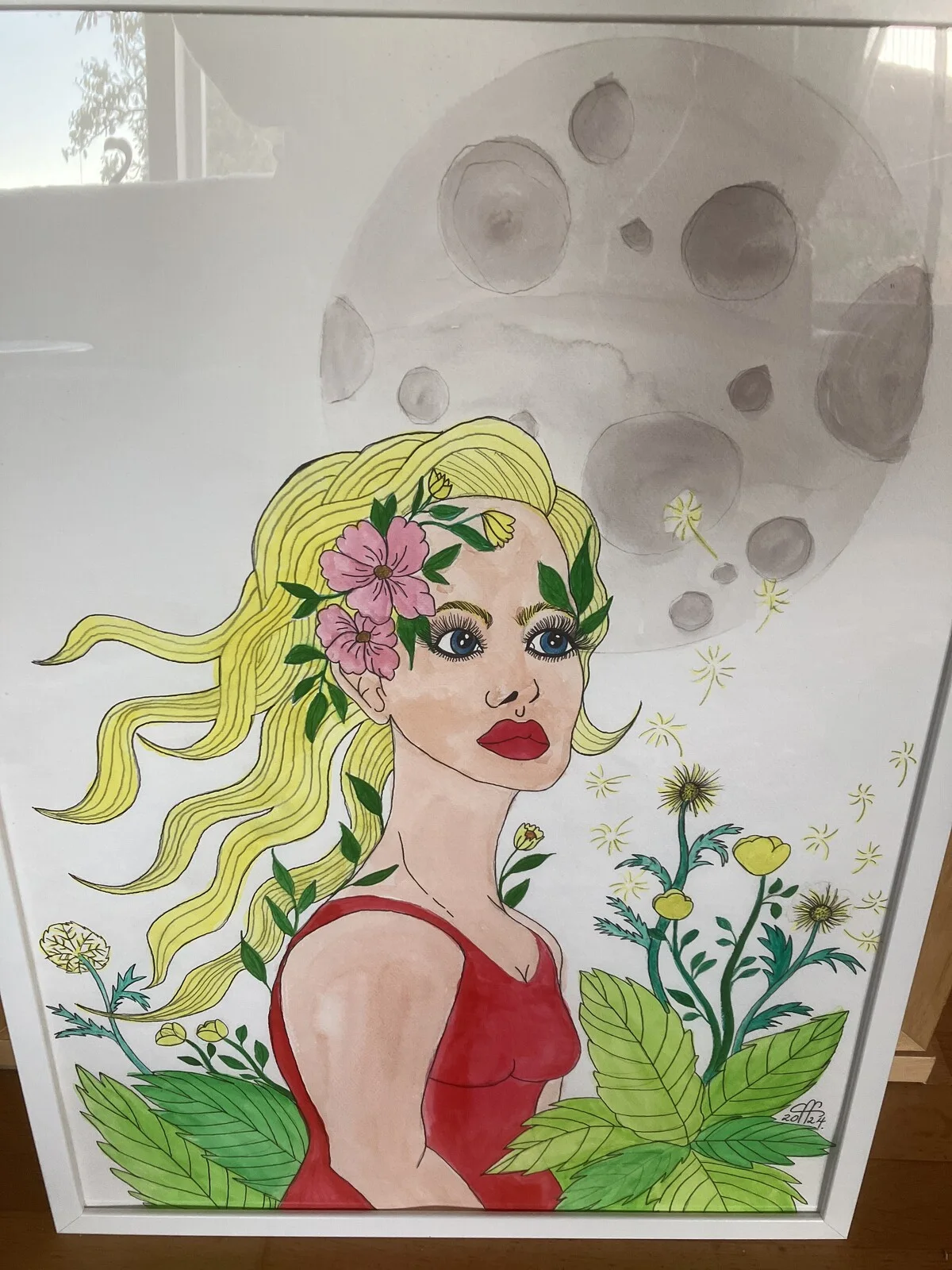 Akvarell Flickan och månen av Catherine Nilsson