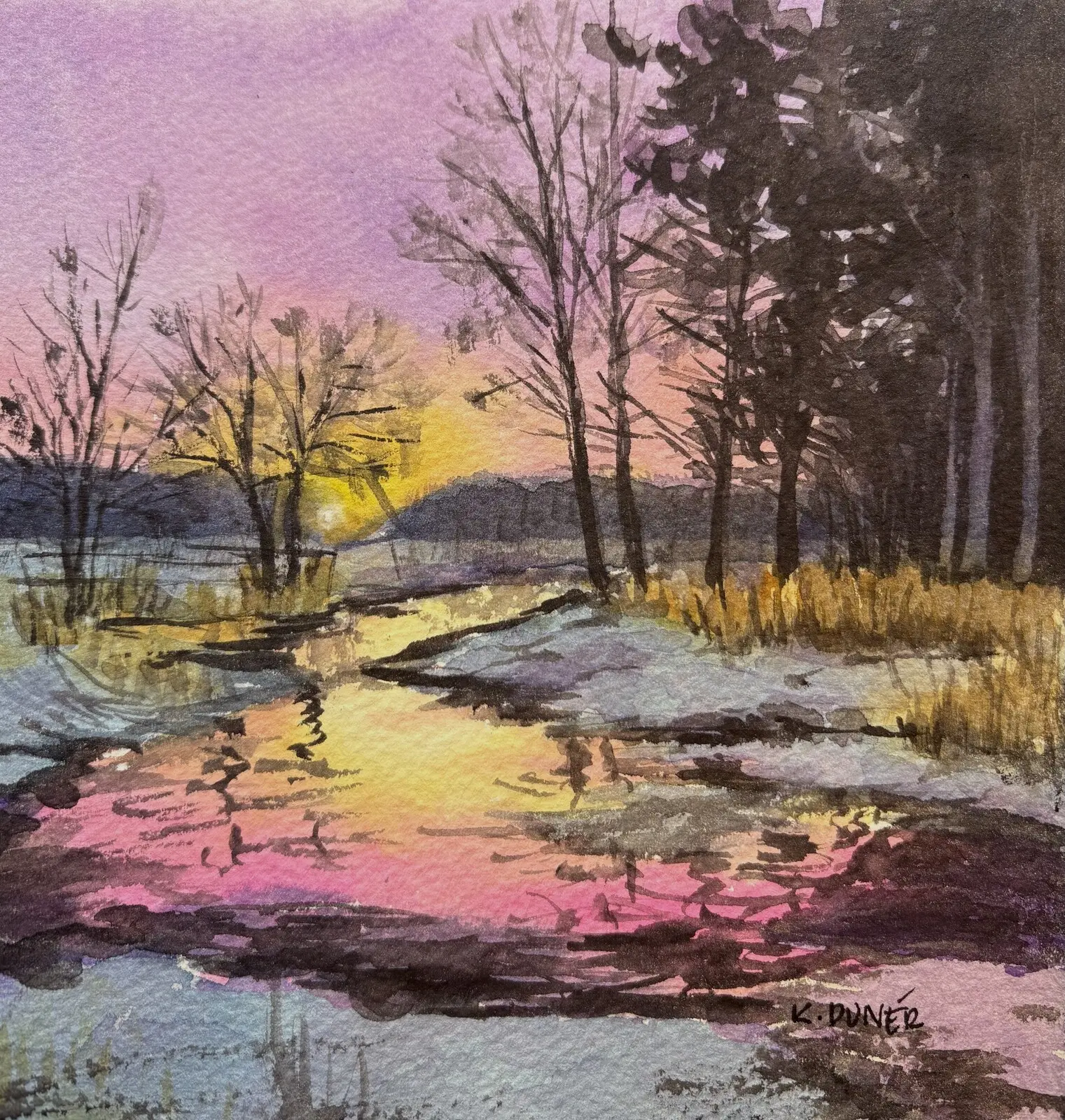 Akvarell Färgglad vinter Ii av Kristina Dunér