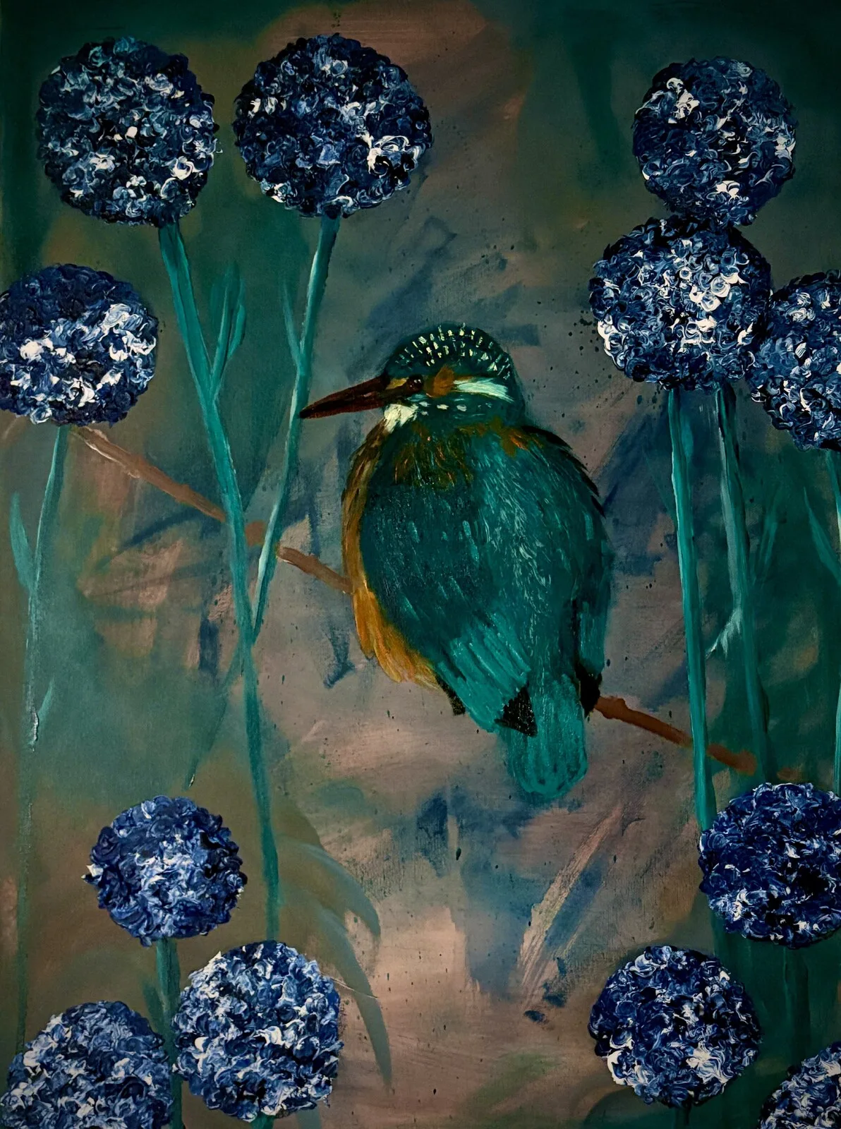 Oljemålning Blå blommor i min trädgård av Anneli Werelius