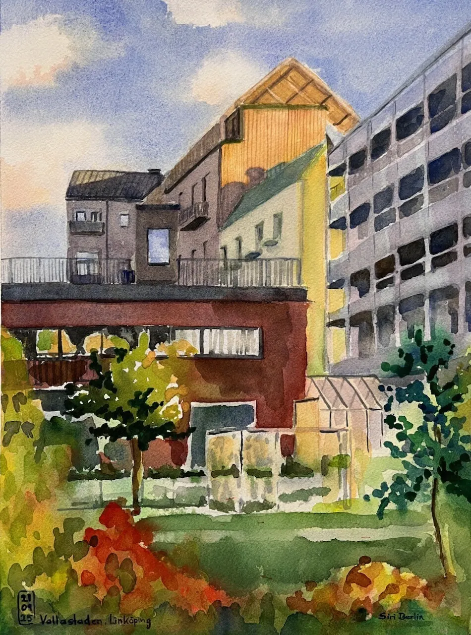 Akvarell "Vallastaden" - 1 - Linköping av Siri Berlin
