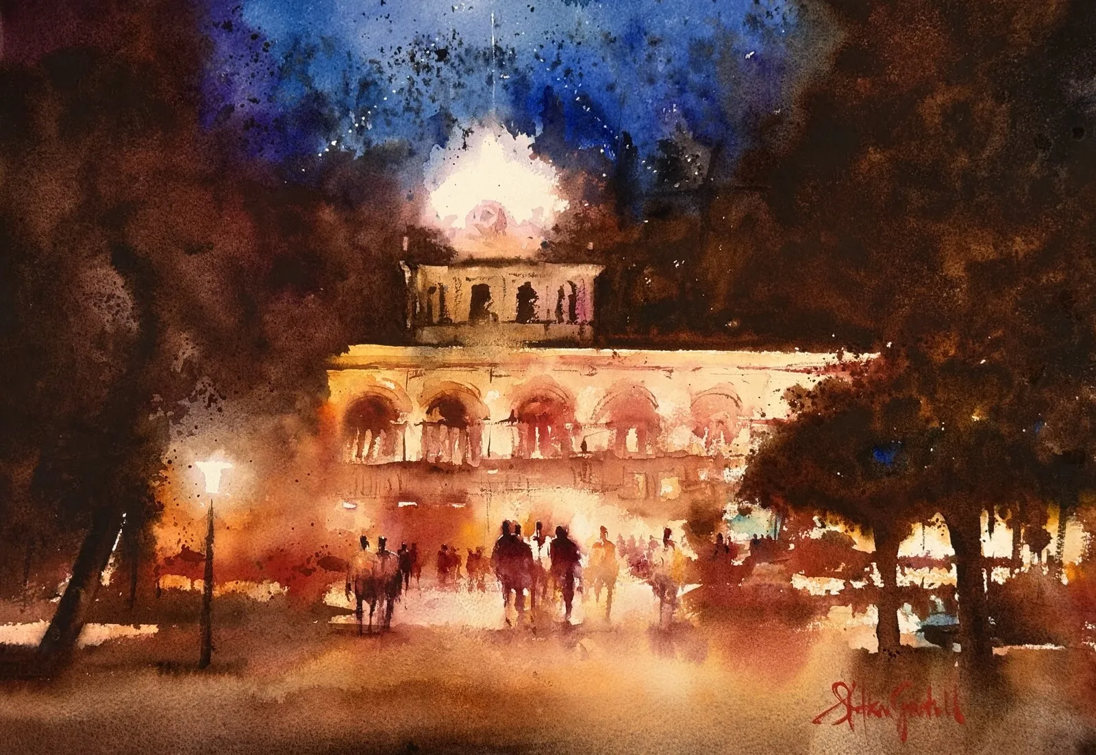 Akvarell Berns Salonger av Stefan Gadnell