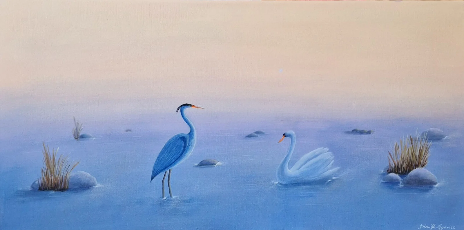 Akrylmålning A quiet meeting av Pia K. Egeriis