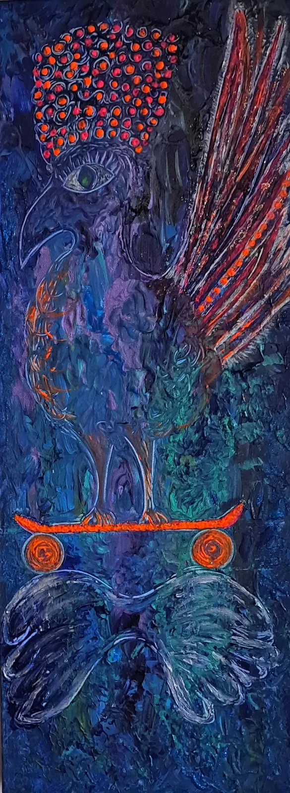 Akrylmålning Curly skejtar på fantasins vingar av Liselott Ringström