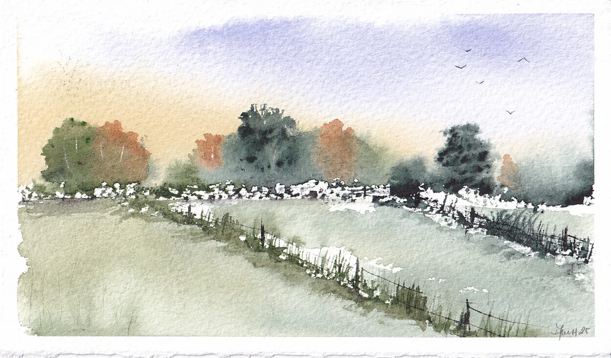 Akvarell Autumn pastures av Anna-Karin Hallström