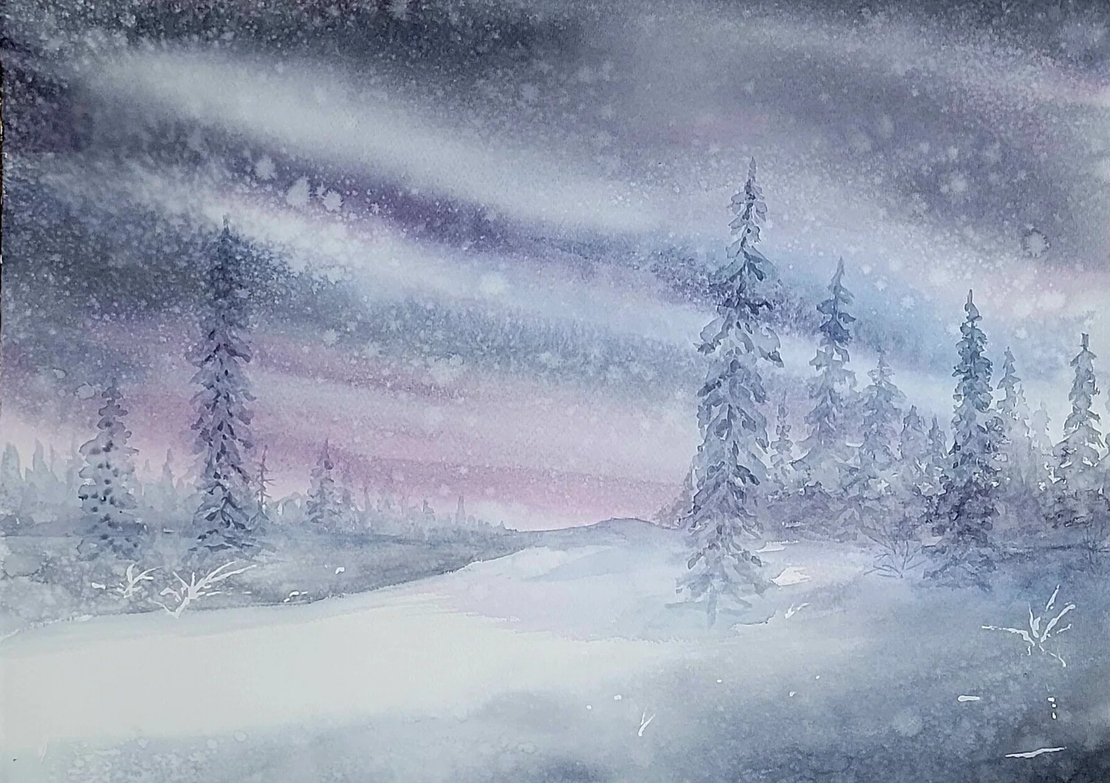 Akvarell Snöfall av Lena Bovin Adolfsson