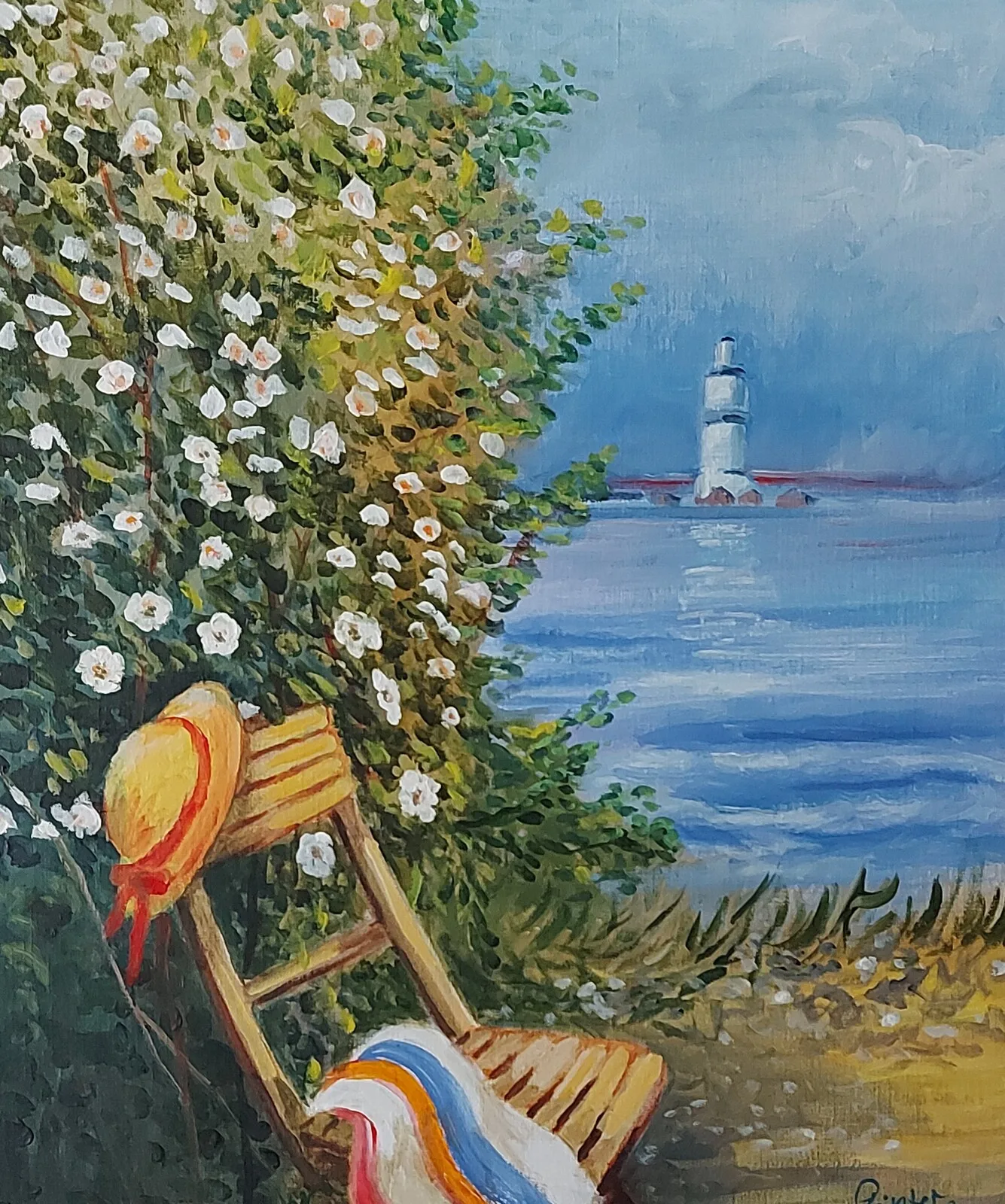 Akrylmålning Vita rosor. av Josef Pinter
