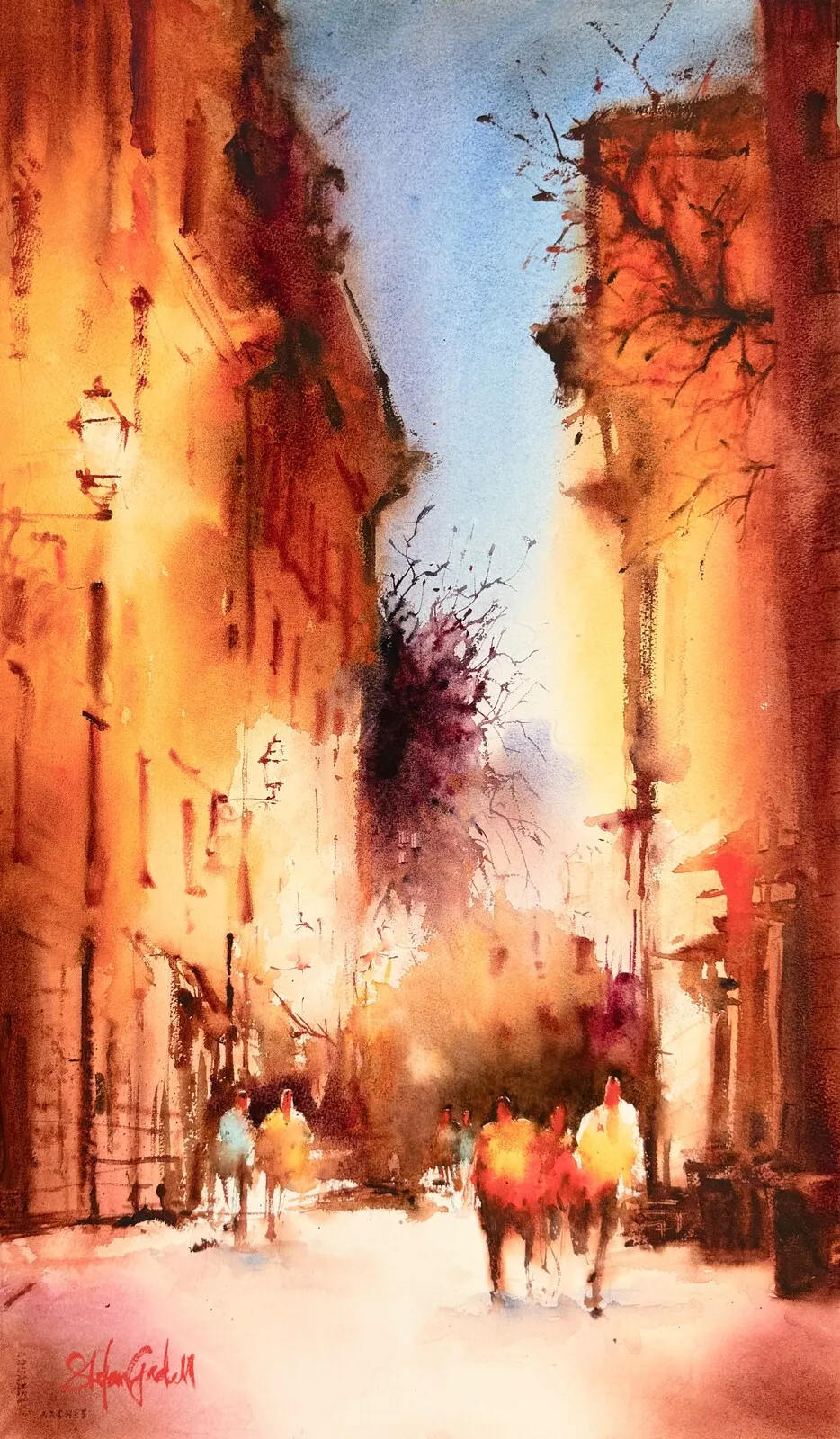 Akvarell Svartmangatan i Gamla Stan av Stefan Gadnell