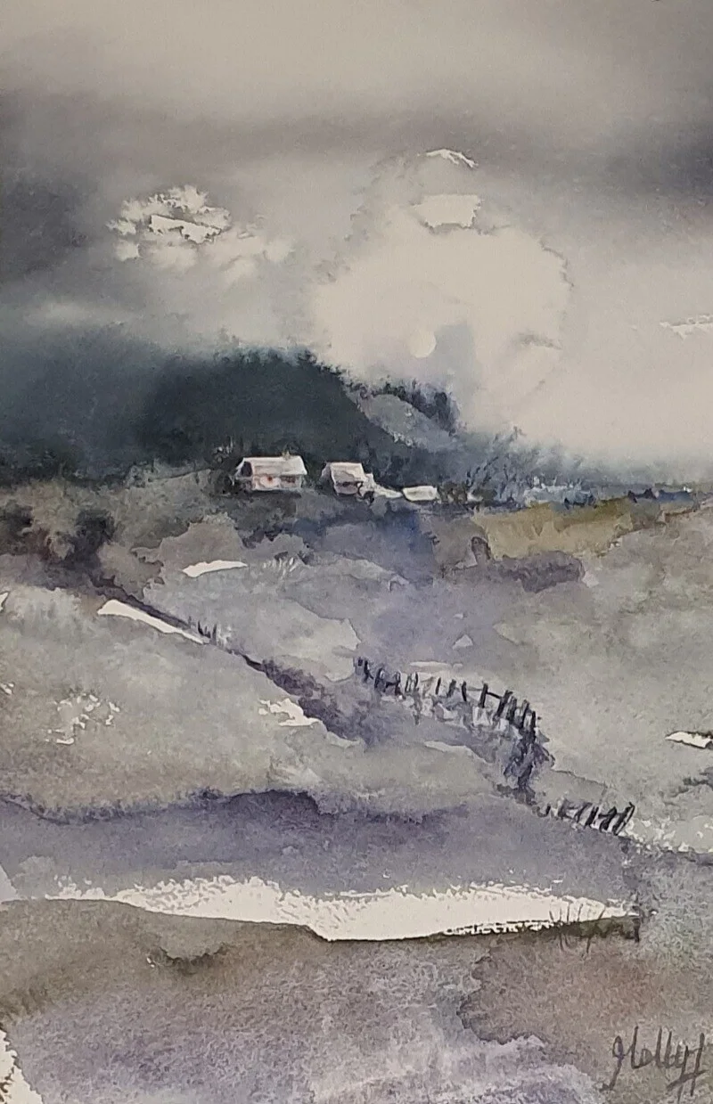 Akvarell Månsken på landet av Molly, Monika Hellgren