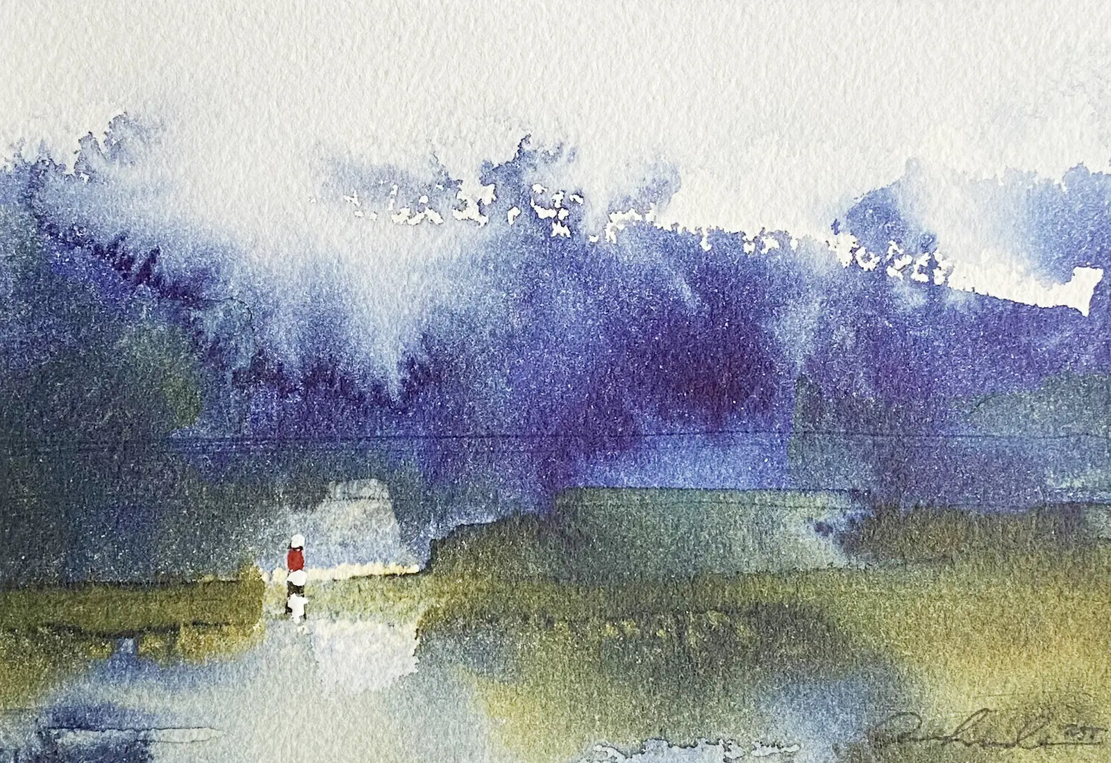 Akvarell Blue Sea - Red light No. 1 av Anna Lundin