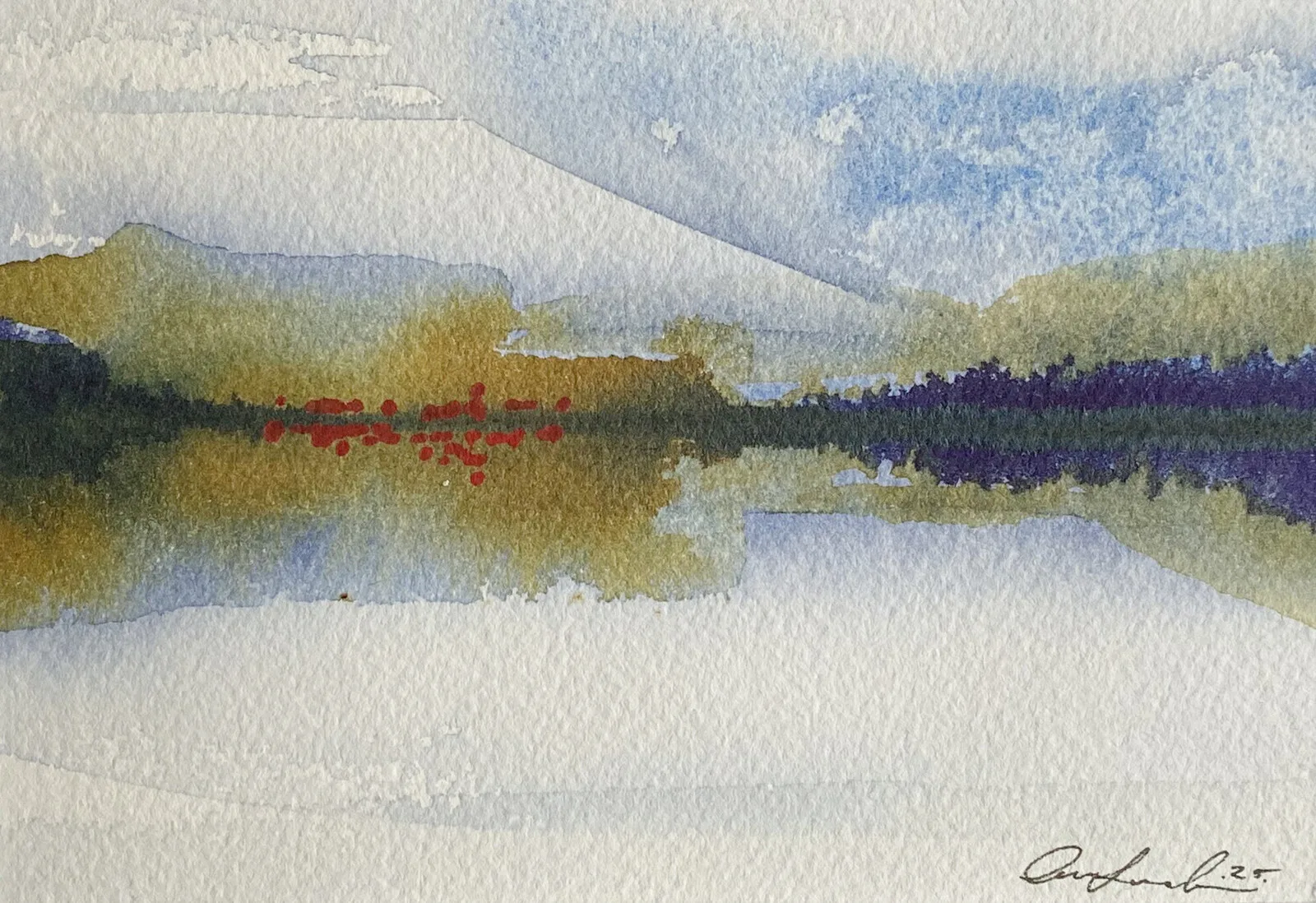 Akvarell Blue Sea - Red light No. 3 av Anna Lundin