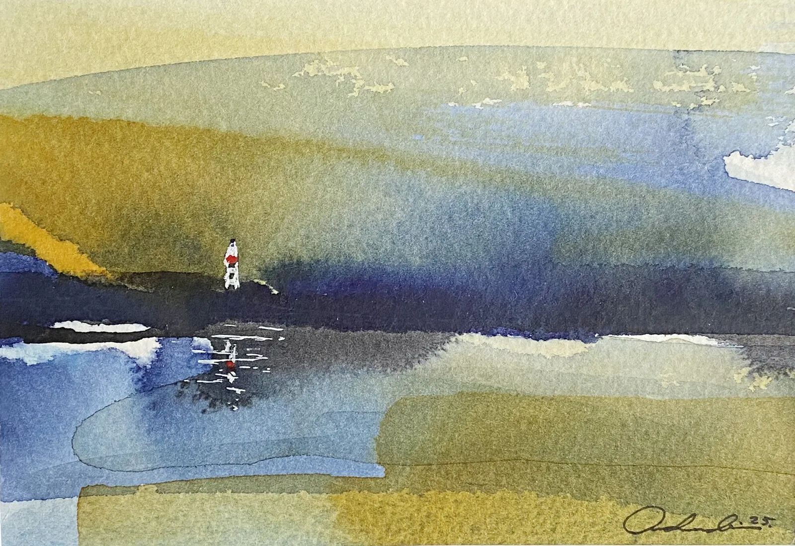 Akvarell Blue Sea - Red light No. 5 av Anna Lundin