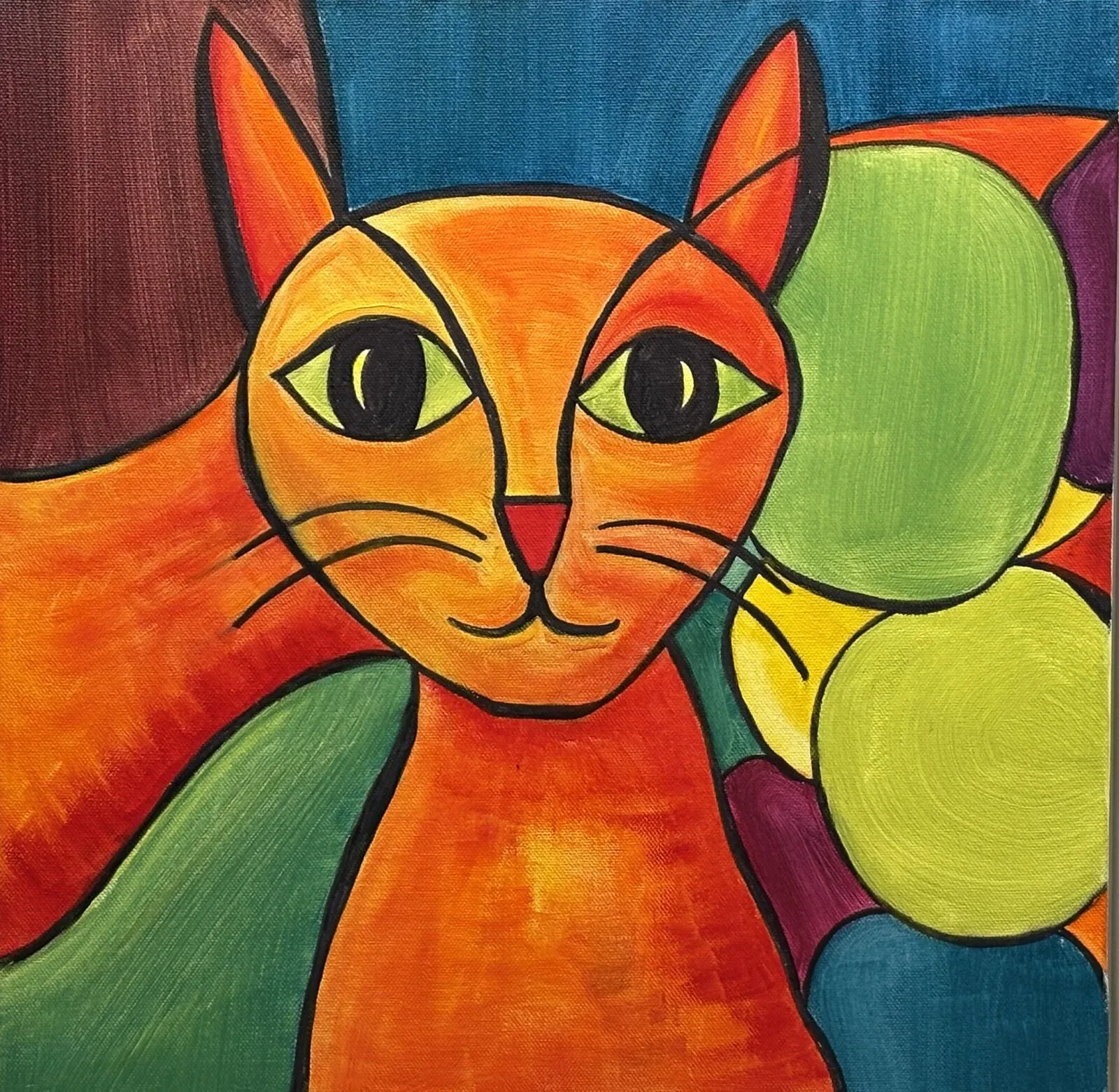 Oljemålning Chromatic cat av Susanne Ahlberg