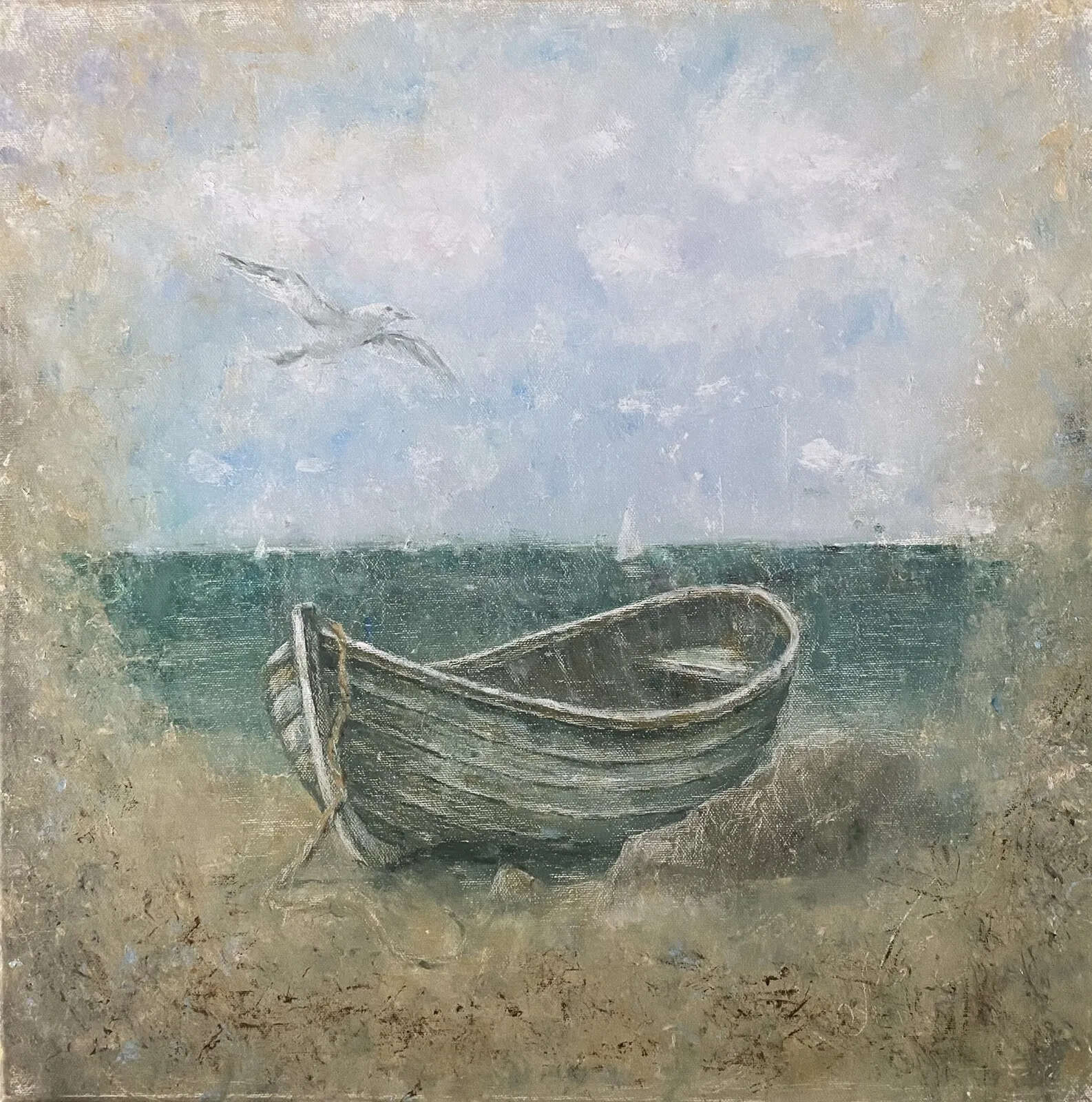Oljemålning Efter stormen. Havet. Båt av Natalia Pettersson
