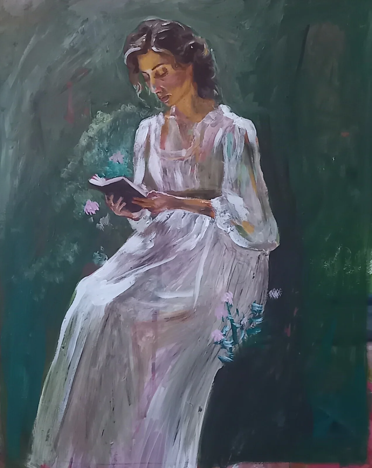 Akrylmålning Läsning i gläntan av Celine Nordström