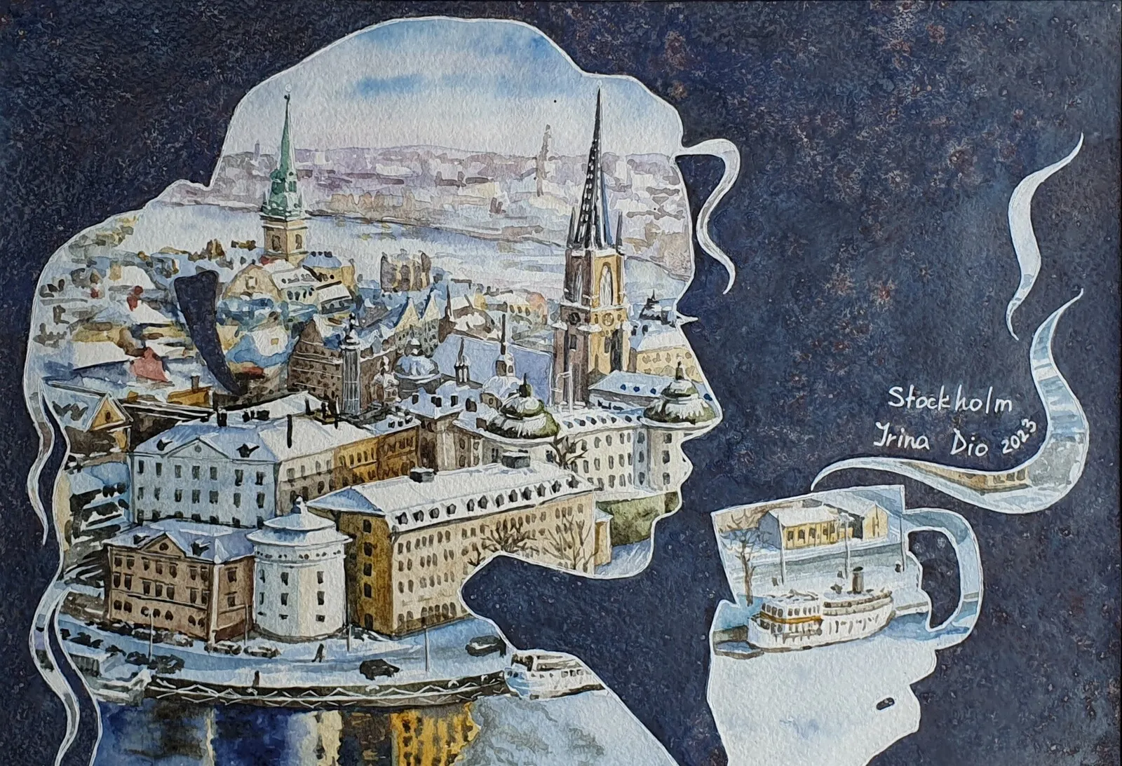 Akvarell Stockholm av Iryna Denysenko