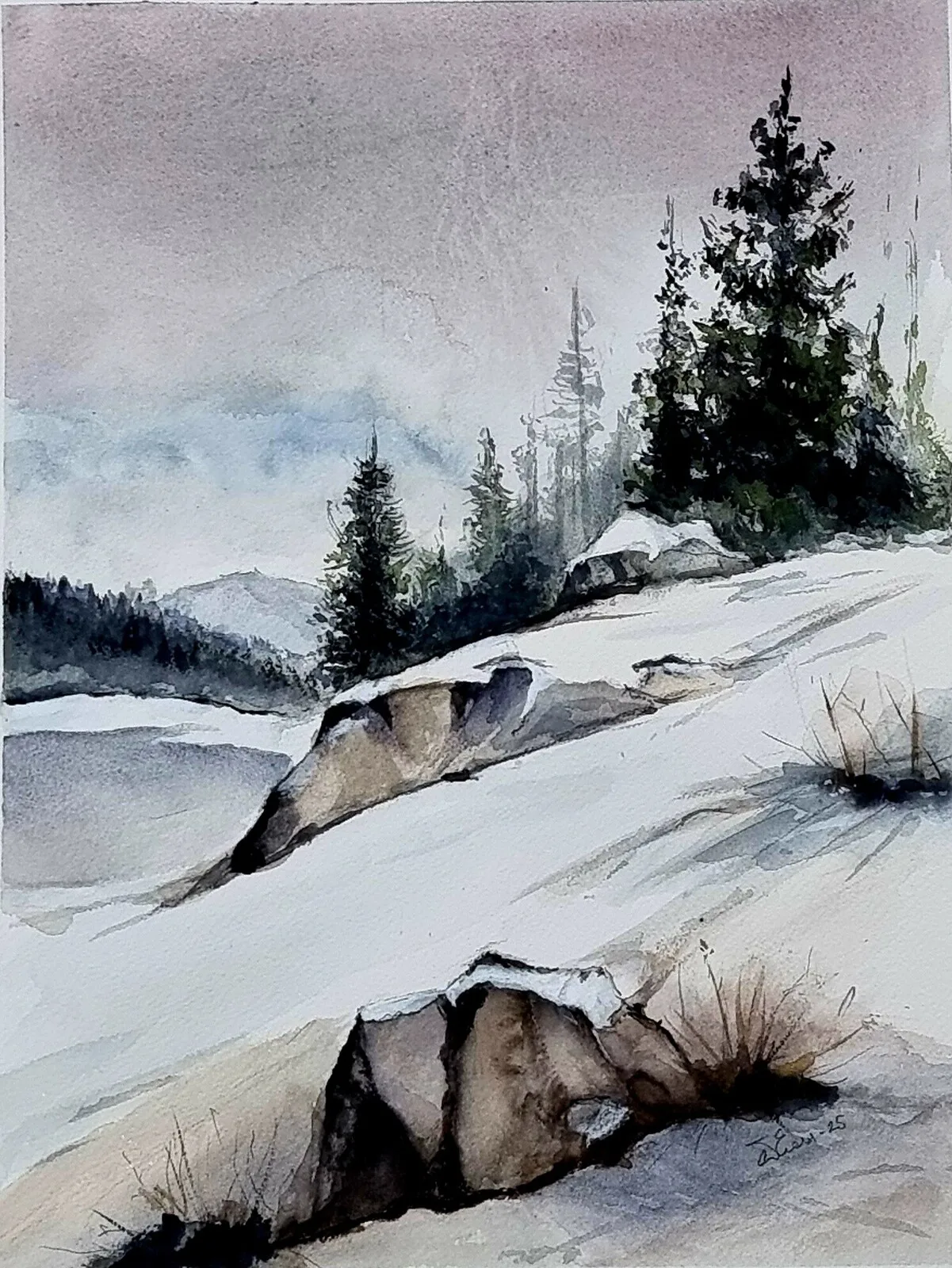 Akvarell Vinterland.. av Åsa Edlund
