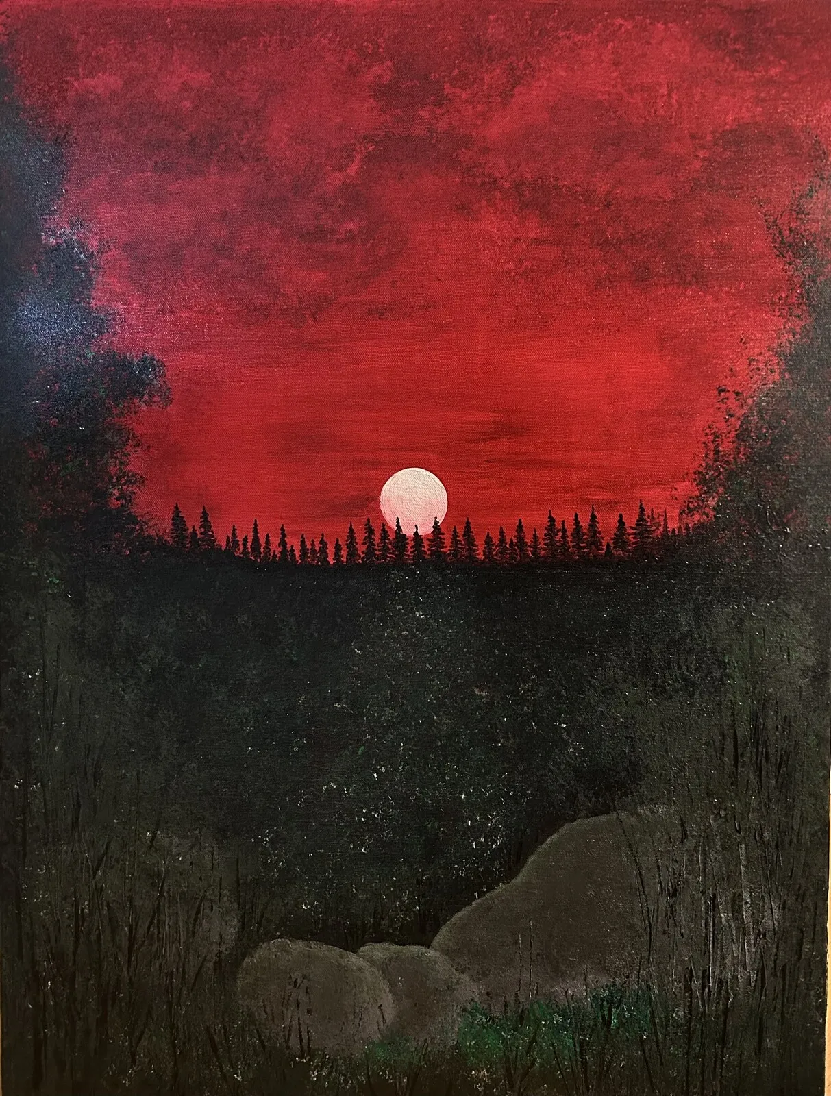 Akrylmålning Varganatt av Laila Johansson