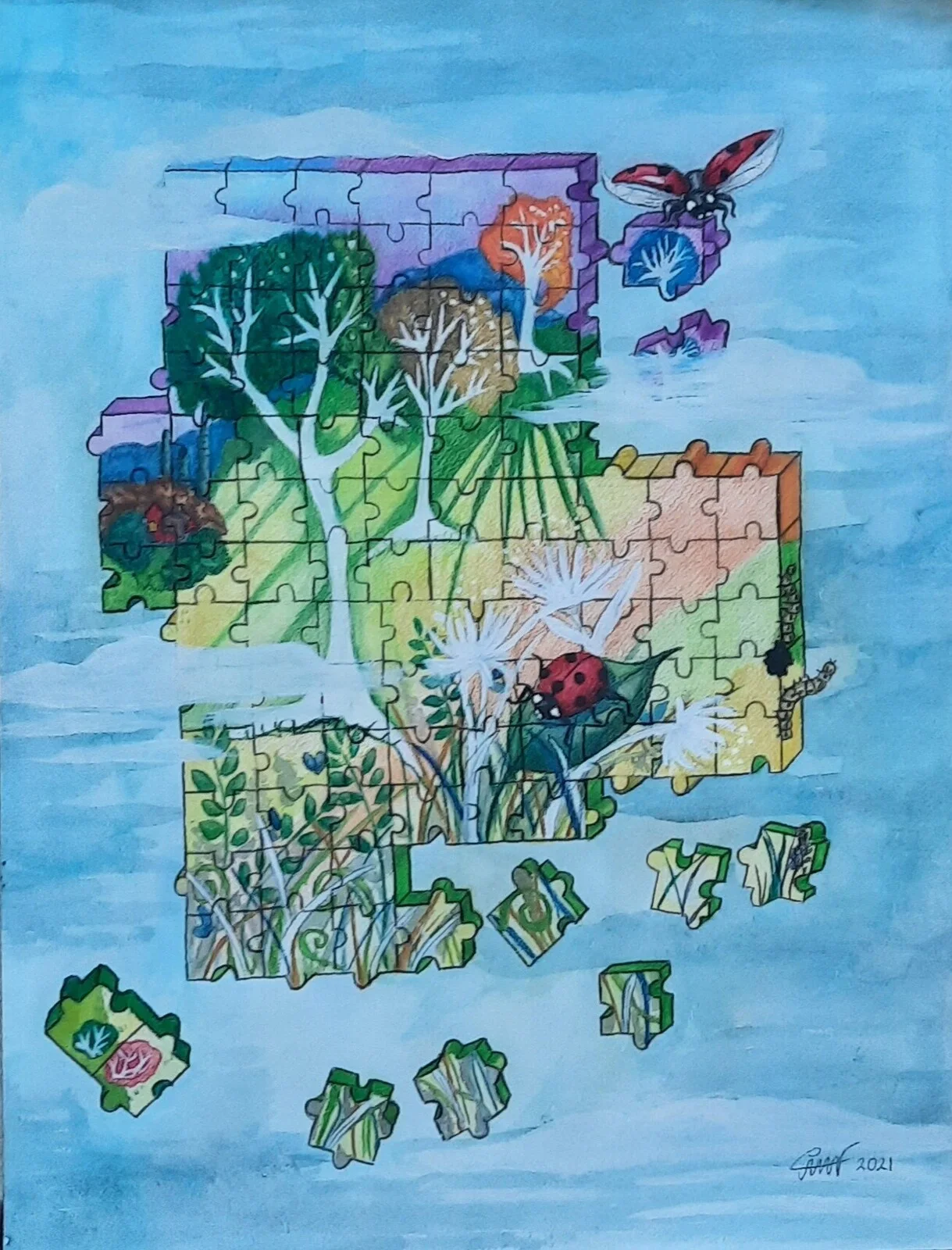 Akvarell Pussel! av Åse Motsanos Nordgren