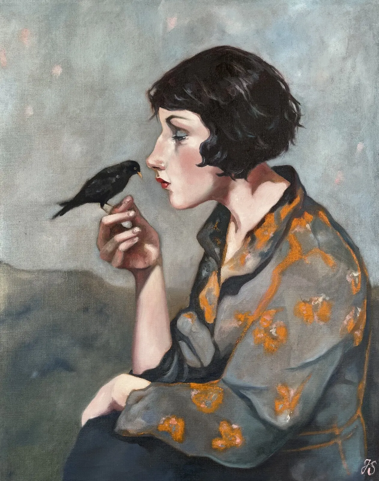 Oljemålning Blackbird av Jenny Söderlund