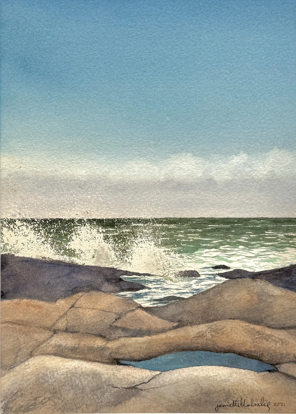 Akvarell Skummande vågor av Jeanette Malmberg