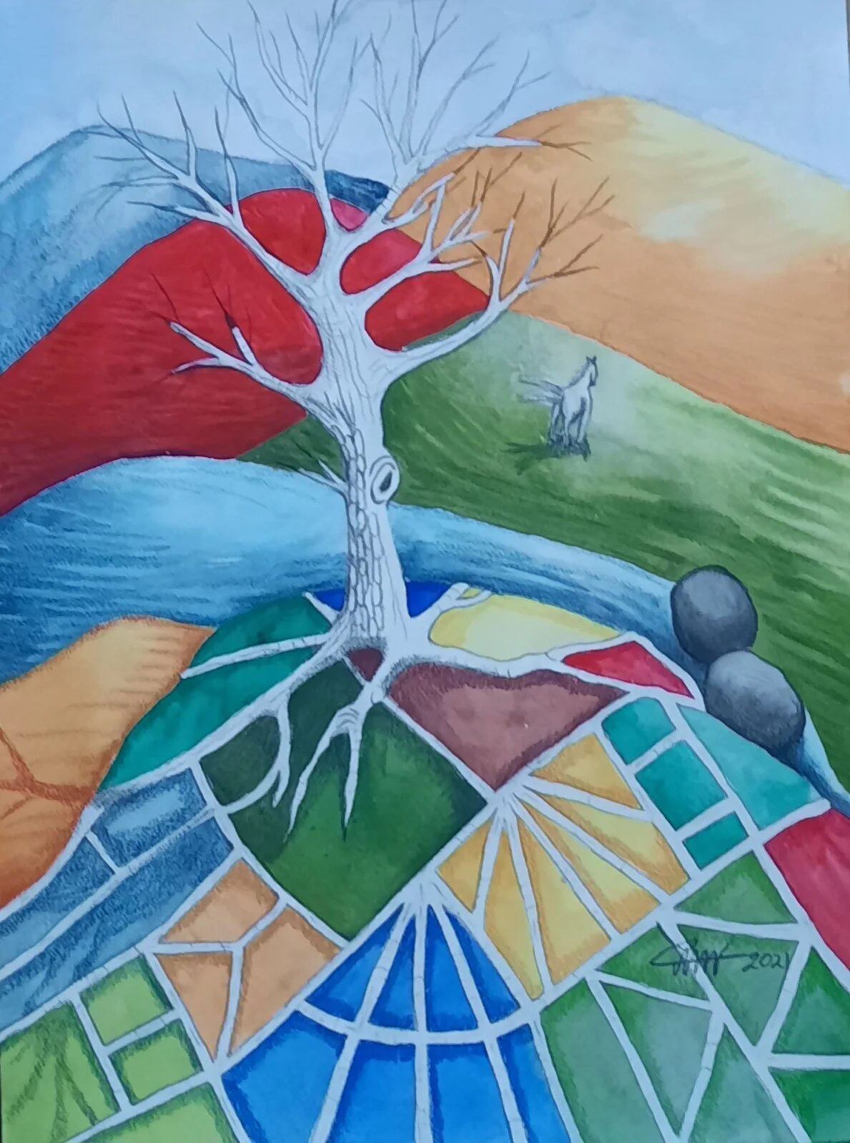 Akvarell Frihet av Åse Motsanos Nordgren