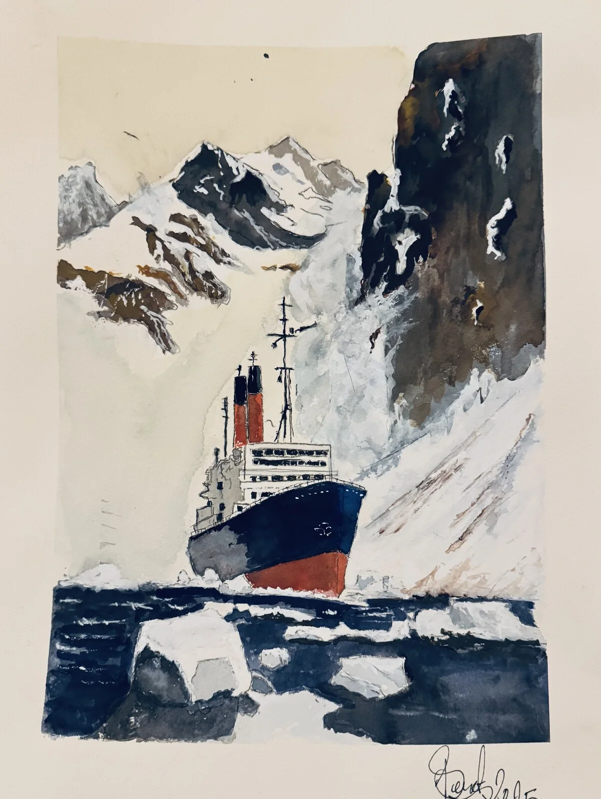 Akvarell Hutigrutten av Bengt Uusitalo