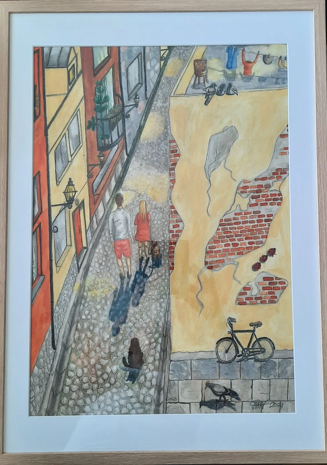 Akvarell Sakta vi går genom stan av Åse Motsanos Nordgren