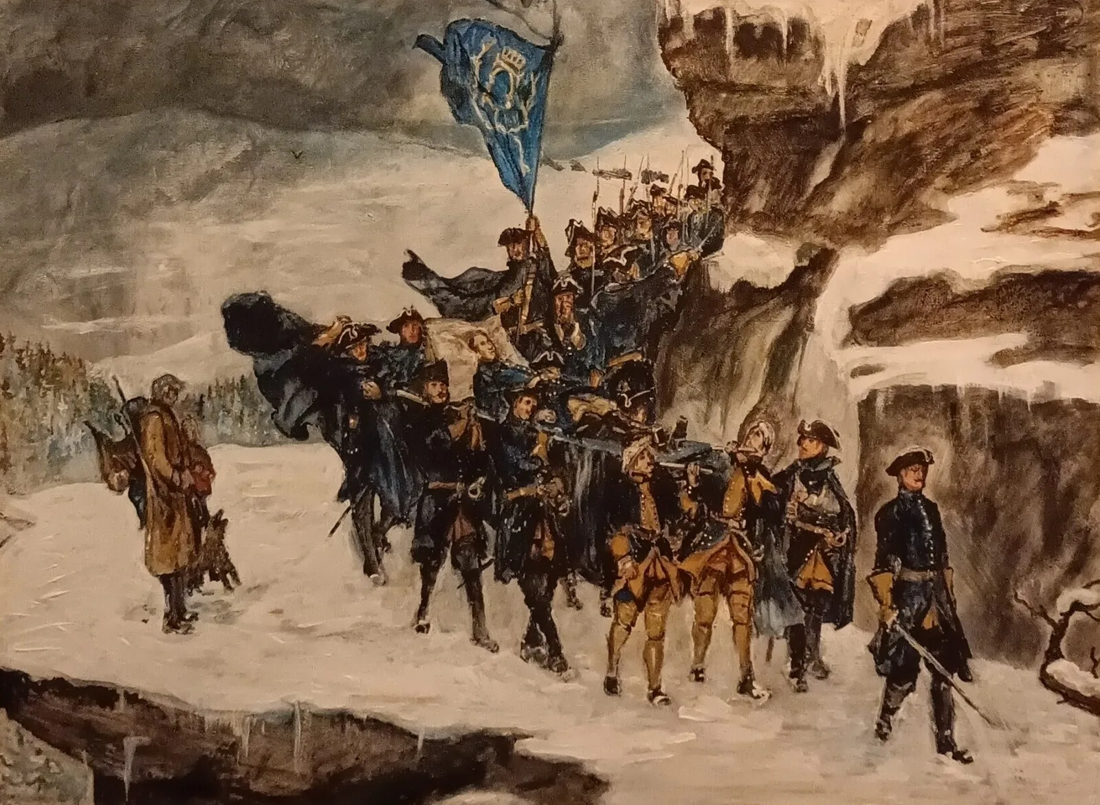 Akrylmålning Konungens likfärd av Karolinermålaren Malmgren