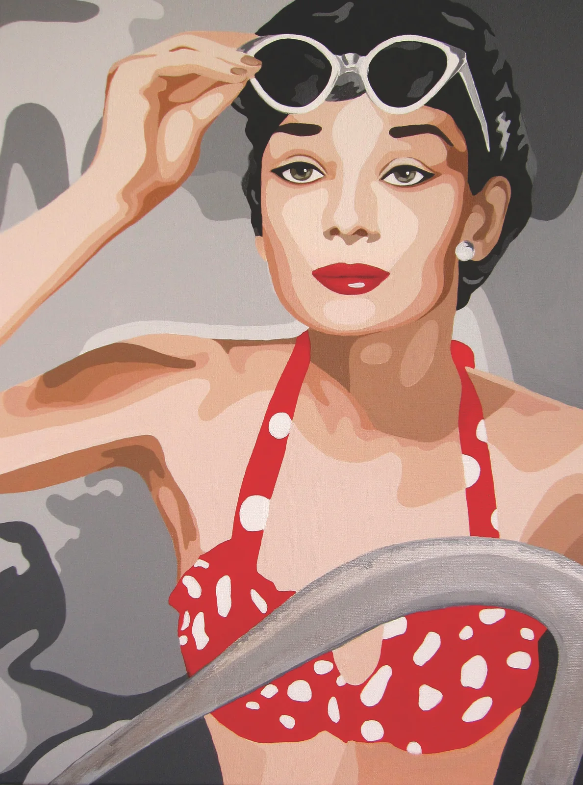 Akrylmålning At the beach      Audrey Hepburn av Siv Pettersson